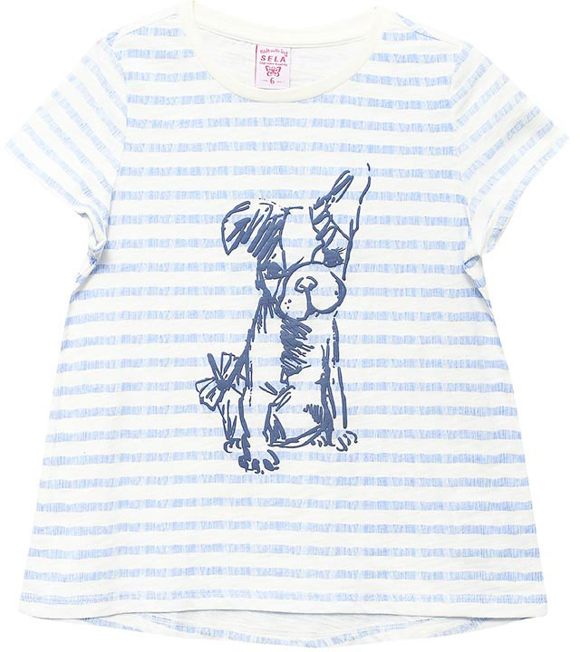 Футболка для девочки Sela, цвет: индиго. Ts-511/294-7132. Размер 110, 5 летTs-511/294-7132 Футболка для девочки Sela, цвет: индиго. Ts-511/294-7132. Размер 110, 5 летTs-511/294-7132Стильная футболка для девочки Sela станет отличным дополнением к гардеробу юной модницы. Футболка А-силуэта изготовлена из натурального хлопка и оформлена оригинальным принтом. Воротник дополнен мягкой эластичной бейкой.