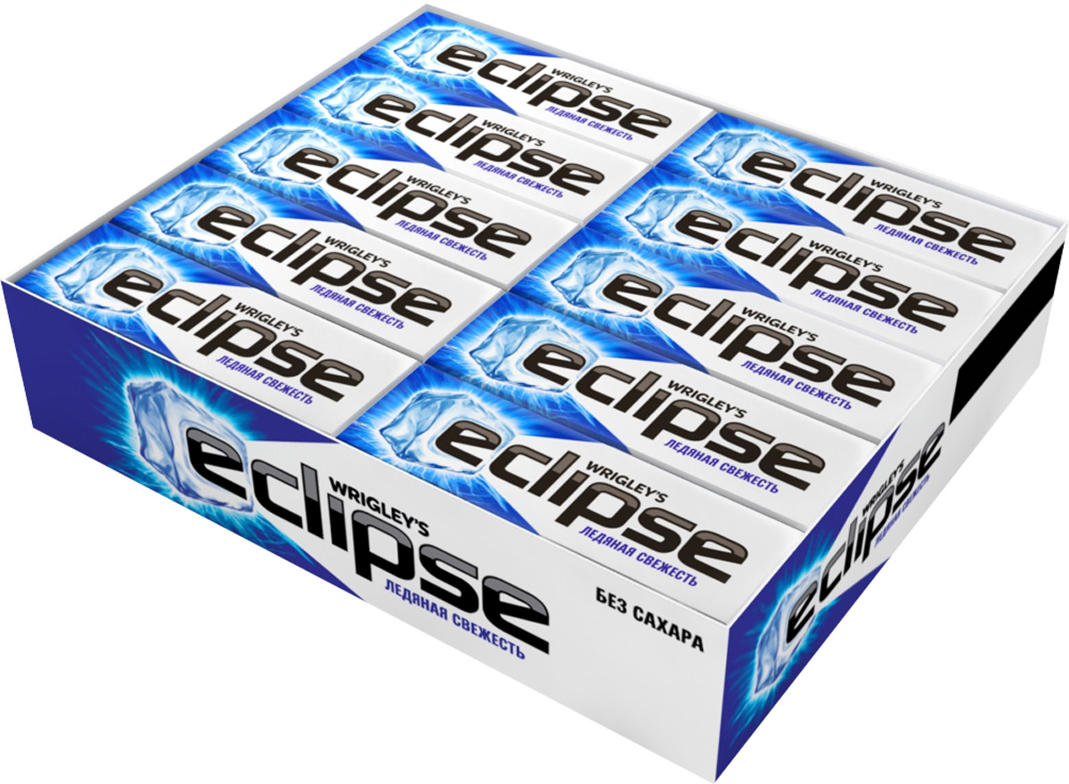 Eclipse Ледяная свежесть жевательная резинка без сахара, 30 пачек по 13,6 г4009900392969 Eclipse Ледяная свежесть жевательная резинка без сахара, 30 пачек по 13,6 г4009900392969Попробуйте по-настоящему ледяную свежесть. Жевательная резинка Eclipse освежает дыхание и придает уверенности в общении. Уверен в дыхании - уверен в себе!Уважаемые клиенты! Обращаем ваше внимание, что полный перечень состава продукта представлен на дополнительном изображении.