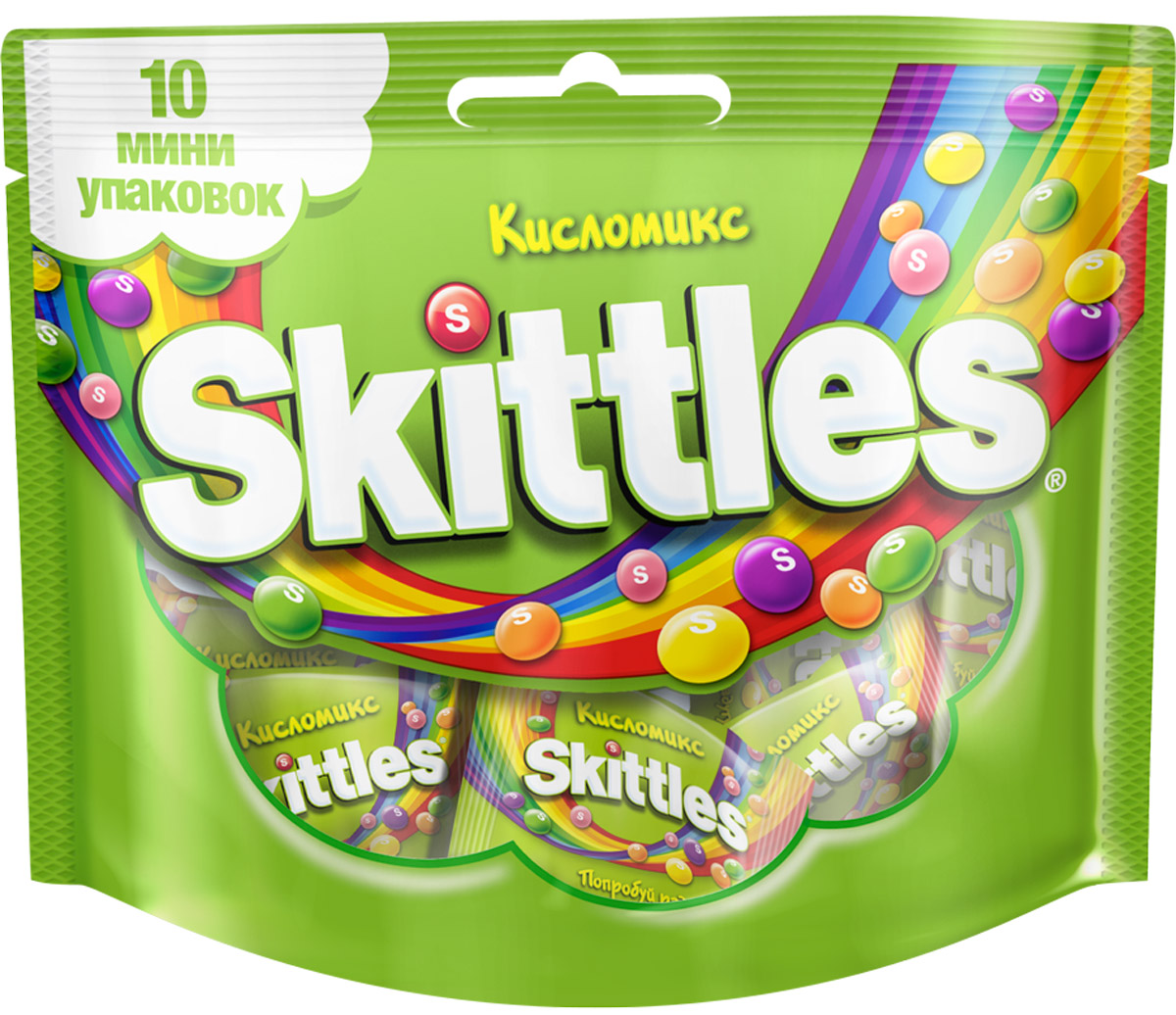 Skittles Кисломикс драже в сахарной глазури, 10 пачек по 12 г4009900498159 Skittles Кисломикс драже в сахарной глазури, 10 пачек по 12 г4009900498159Драже Skittles c разноцветной глазурью предлагают радугу кислых фруктовых вкусов. В каждой упаковке драже с ароматами малины, ананаса, мандарина, вишни и яблока. Заразитесь радугой, попробуйте радугу!Уважаемые клиенты! Обращаем ваше внимание, что полный перечень состава продукта представлен на дополнительном изображении.