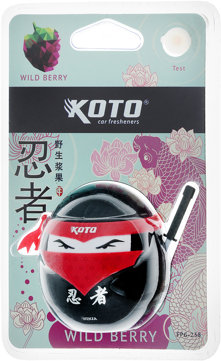 Ароматизатор автомобильный Koto Ниндзя. Wild berry, гелевый, 45 млFPG-238 Ароматизатор автомобильный Koto Ниндзя. Wild berry, гелевый, 45 млFPG-238Автомобильный ароматизатор Koto Ниндзя. Wild berry эффективно устраняет неприятные запахи и придает приятный аромат лесных ягод. Сочетание геля с парфюмами наилучшего качества обеспечивает устойчивый запах. Кроме того, ароматизатор обладает элегантным дизайном. Изделие можно разместить на зеркале заднего вида, используя шнурок для подвеса.