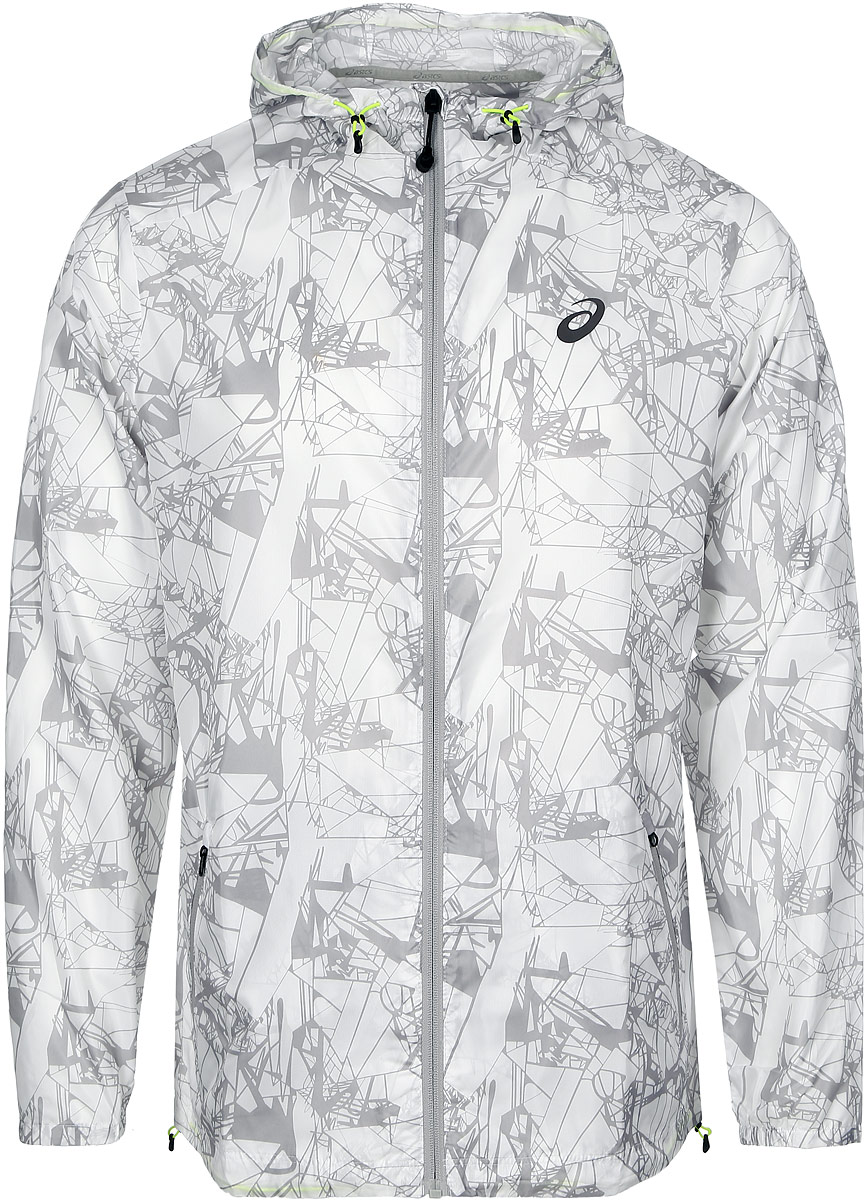 Ветровка для бега мужская Asics Fuzex Packable JKT, цвет: белый, серый. 141640-1103. Размер S (46/48)141640-1103 Ветровка для бега мужская Asics Fuzex Packable JKT, цвет: белый, серый. 141640-1103. Размер S (46/48)141640-1103Мужская ветровка для бега Asics Fuzex Packable JKT с длинными рукавами и несъемным капюшоном застегивается на застежку-молнию спереди. Обхват капюшона регулируется при помощи шнурка-кулиски со стопперами. Изделие дополнено двумя втачными карманами на молниях спереди. Манжеты рукавов дополнены эластичными резинками. Низ ветровки оснащен внутренним шнурком-кулиской со стопперами. На спинке модель оснащена специальными разрезами, обеспечивающими циркуляцию воздуха и защищенными от попадания воды. Ветровка оформлена оригинальным абстрактным принтом.