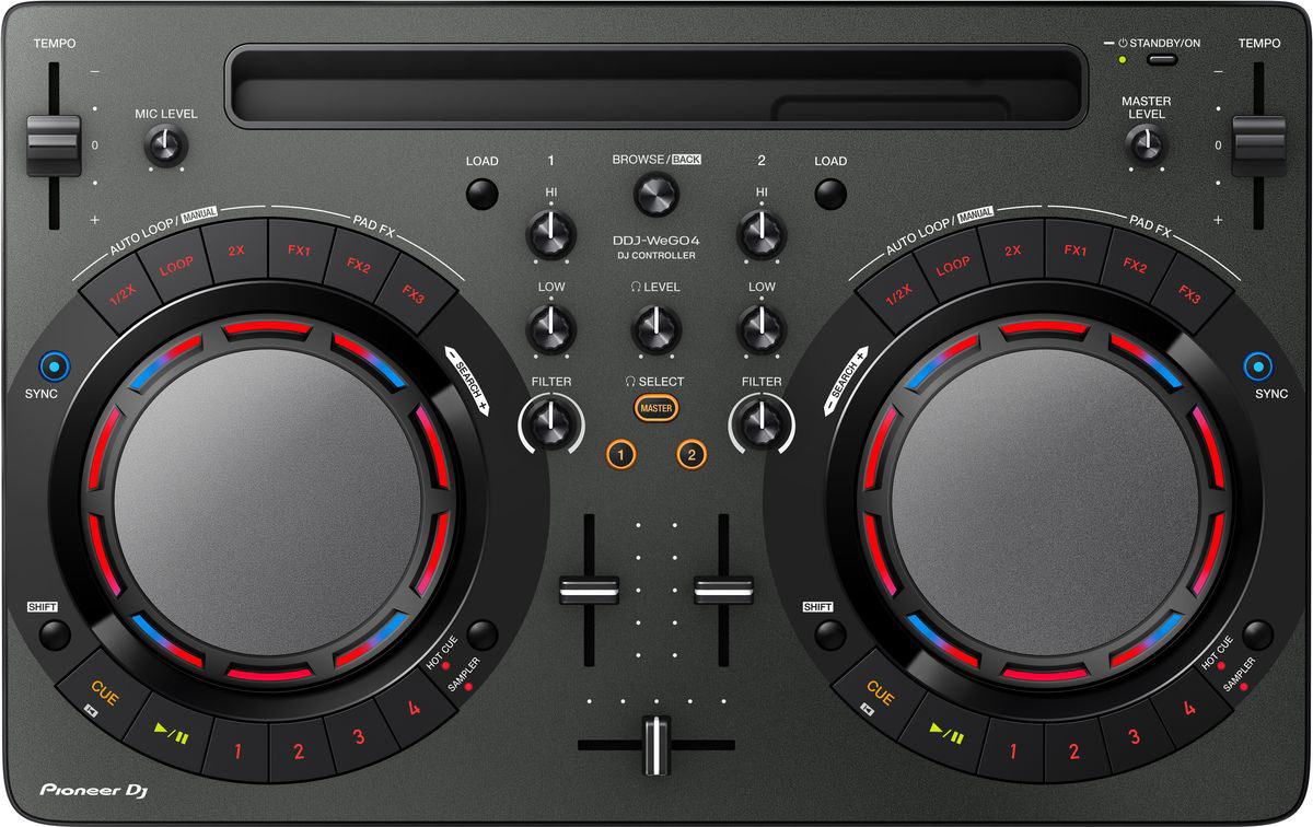 Pioneer DDJ-WEGO4-K DJ контроллер для начинающих397981 Pioneer DDJ-WEGO4-K DJ контроллер для начинающих397981Не надо долго искать, с чего начать! Pioneer DDJ-WEGO4-K - как раз то, что нужно начинающему диджею, чтобы сделать первые шаги. С помощью этого почти невесомого контроллера можно микшировать треки из фонотеки iTunes твоего iPad, или работать с музыкой, хранящейся на ноутбуке.В модели есть всё для того, чтобы научиться сводить профессионально: кнопки play/cue, регуляторы эквалайзера, ползунковые регуляторы темпа, кроссфейдер и джог для скретча. Унаследованные от профессионального оборудования семплер, Hot Cues и эффекты Pad FX добавят твоим выступлениям еще больше творческого разнообразия. Подключить DDJ-WeGO4 очень просто, просто подсоедини поставляемый в комплекте кабель USB или Lightning-кабель, и готово. iPad надежно фиксируется в слоте на контроллере под углом, удобным для обзора.Использование встроенного динамика компьютера как мастер выхода и подключение наушников к контроллеру.Переключение между 3-полосным эквалайзером, 2-полосным эквалайзером и режимом фильтра в Rekordbox DJ или WeDj для прозрачных и сбалансированных звуков.В комплекте с Pioneer DDJ-WEGO4-K поставляется лицензионный ключ для профессиональной DJ-программы rekordbox dj, которая работает на платформах Mac и Windows. Можно подключить контроллер к ноутбуку и начать играть сразу после покупки!Характеристики:Частотный диапазон: 20 - 20000 ГцЧастота дискретизации: 48 кГцА/Ц преобразователь: 24 битЦ/А преобразователь: 24 битЗвуковые искажения: 0,006%Эффекты/Семплер: сэмплер: 4 на каждую декуДиаметр джога: 109 ммКоличество Hot Cue: 8Петли: Autoloop / Manual loop