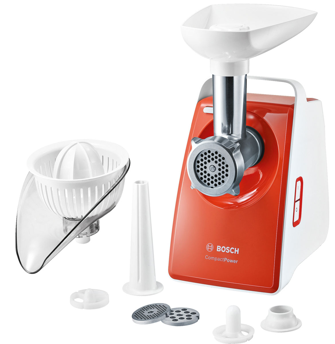 Bosch MFW3630I, White Orange мясорубкаMFW3630I Bosch MFW3630I, White Orange мясорубкаMFW3630IКомпактная мясорубка Bosch MFW3630I в свежем оранжевом цвете - идеальное решение для небольших современных кухонь. Оригинальная продуманная конструкция: практичная ручка для переноски, удобный отсек для хранения перфорированных дисков, возможность крепления пресса для цитрусовых. Широкий набор аксессуаров для приготовления пищи: насадки для колбасок и кеббе, а также пресс для цитрусовых.