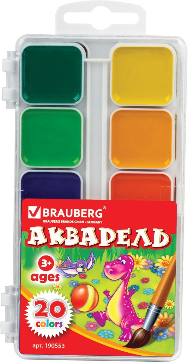 Brauberg Краски акварельные медовые 20 цветов190553 Brauberg Краски акварельные медовые 20 цветов190553Краски акварельные медовые Brauberg имеют яркие насыщенные цвета, дают множество оттенков при смешивании и обеспечивают однородное окрашивание.Удобная упаковка позволит брать краски с собой повсюду. Краски легко смываются водой.В процессе рисования у детей развивается наглядно-образное мышление, воображение, мелкая моторика рук, творческие и художественные способности, вырабатывается усидчивость и аккуратность.Не содержат токсичных веществ, полностью безопасны для детей.
