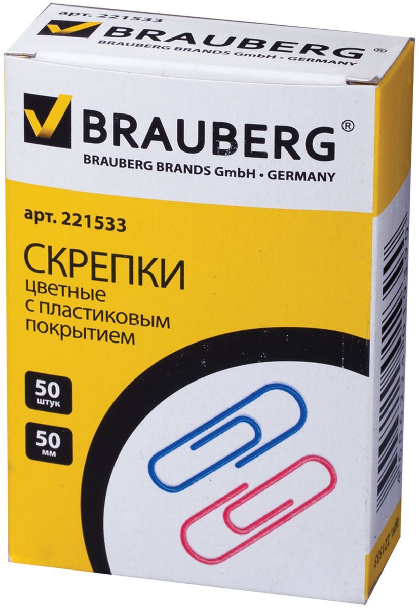 Brauberg Скрепки цветные 50 мм 50 шт221533 Brauberg Скрепки цветные 50 мм 50 шт221533Скрепки Brauberg предназначены для скрепления листов бумаги.В упаковке 50 штук.