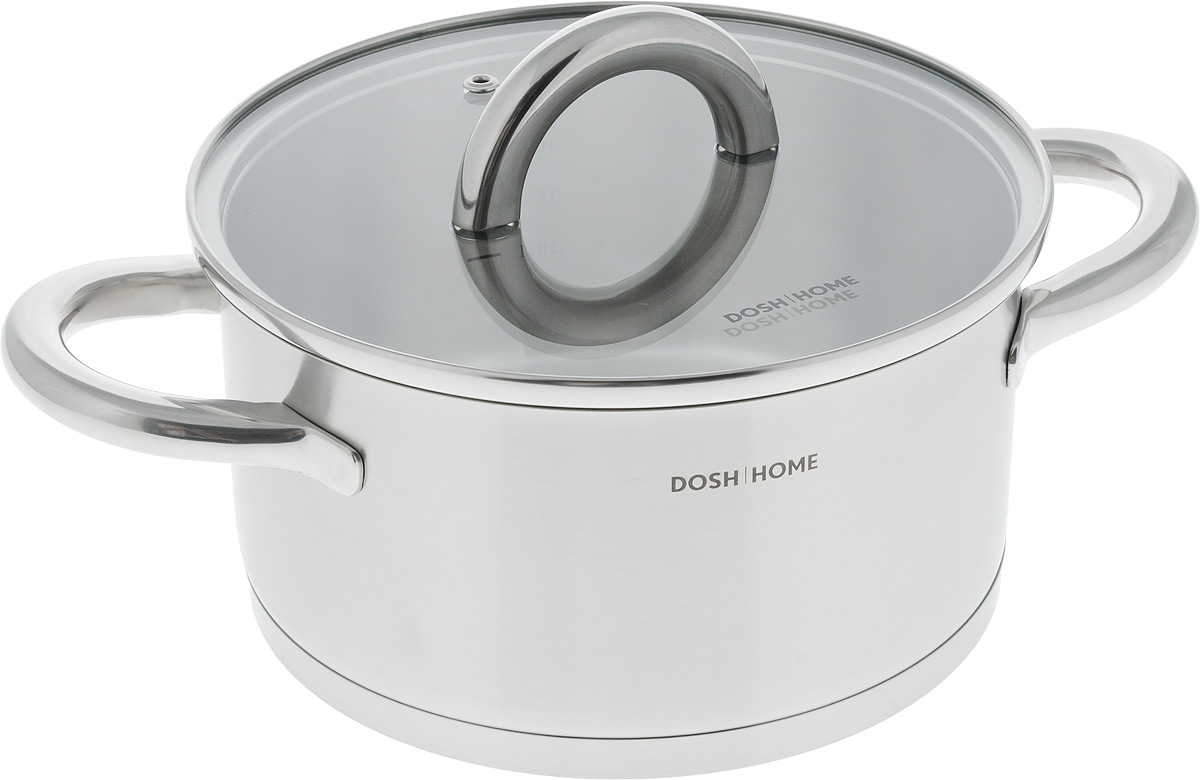 Кастрюля Dosh l Home ARIES с крышкой, 3 л200504 Кастрюля Dosh l Home ARIES с крышкой, 3 л200504Кастрюля Dosh l Home ARIES изготовлена из высококачественной нержавеющей стали. Нержавеющая сталь отличается высокой экологической чистотой и долговечностью, устойчива к воздействию пищевых кислот, не образует соединений с компонентами пищи. Толстое многослойное дно обеспечивает быстрый нагрев и равномерное распределение тепла по всей поверхности. Внутренняя стенка обработана мелкозернистым песком до матовости и имеет мерную шкалу.Жаропрочная стеклянная крышка плотно прилегает к краям посуды, имеет отверстие для выхода пара, сохраняя аромат и вкус блюд. При этом можно наблюдать за готовностью пищи без потери тепла. Крышка и кастрюля оснащены удобными ручками.Кастрюля подходит для газовых, электрических, стеклокерамических, индукционных плит. Можно мыть в посудомоечной машине.Высота стенки: 10,5 см.Ширина кастрюли (с учетом ручек): 31 см.