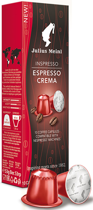 Julius Meinl Эспрессо Крема кофе в капсулах, 10 шт84593 Julius Meinl Эспрессо Крема кофе в капсулах, 10 шт84593Сбалансированный бленд, вобравший в себя неповторимый вкус арабики с вулканических почв Никарагуа и Гондураса, и бархатистость азиатской робусты.