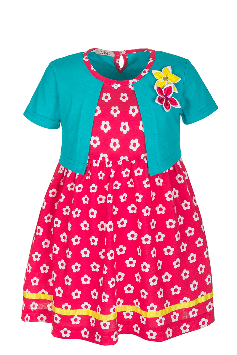 Платье для девочки M&D, цвет: бирюзовый, малиновый. SJD27003M28. Размер 98