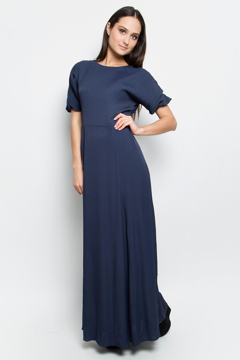 Платье Baon, цвет: темно-синий. B457025. Размер L (48)B457025_Dark Navy Платье Baon, цвет: темно-синий. B457025. Размер L (48)B457025_Dark NavyСтильное платье Baon выполнено из 100% вискозы. Модель с круглым вырезом горловины и кроткими рукавами сзади застегивается на застежку-молнию.