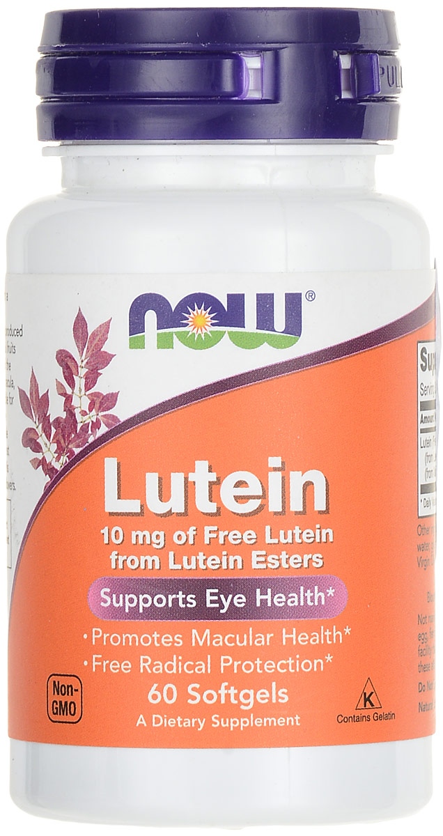 Средство для глаз Now Foods Nutrition Lutein, 10 мг, 60 капсулNF3058 Средство для глаз Now Foods Nutrition Lutein, 10 мг, 60 капсулNF3058Биодобавка Now Foods Nutrition Lutein успокаивает глазную флору. Для того чтобы сохранить зрение, люди советуют использовать самые разные способы. Кто-то рекомендует избегать компьютера и телевизора, кто-то советует делать специальную зарядку для глаз. Однако все это будет напрасно, если в распоряжении у нашего организма не будет химических соединений, обеспечивающих качественное зрение. Один из них – лютеин, вещество, относящееся к каротиноидам (веществам, подобным витамину А). Лютеин не способен вырабатываться в теле человека, а рацион многих практически лишен компонентов пищи, которые его содержат. Для ликвидации недостатка этого соединения и для улучшения зрения рекомендуется принимать биодобавку Now Foods Nutrition Lutein.Воздействие лютеина на организм человека сводится к следующему:- Защищает сетчатку от разрушения, особенно позитивно воздействуя на состояние макулы – центральной части сетчатки, где находится скопление свето- и цветочувствительных клеток. - Защищает хрусталик, предупреждая его помутнение.- Увеличивает остроту зрения.- Уменьшает воздействие на глаза вредной части светового спектра.- Сохраняет структуру сетчатки, предохраняет ее от возрастных изменений.- Благоприятно воздействует на течение большинства заболеваний глаз, помогает быстрее выздоравливать.Можно рассчитывать на значительные позитивные сдвиги в своем состоянии, если принимать препарат при:- Катаракте и для ее профилактики.- Близорукости, дальнозоркости.- Глаукоме (болезнь, при которой нарушается нормальный отток жидкости глаза и повышается внутриглазное давление).- Ретинопатиях (заболеваниях сетчатки).- Высоких нагрузках на зрение, работа за компьютером.У биодобавки есть и противопоказания. Это беременность, лактация, аллергия на действующее вещество препарата или его вспомогательные компоненты.Принимать по 1 капсуле в день – этой дозы достаточно для хорошего эффекта Now Foods Nutrition Lutein. Курс продолжать 60 дней. Через 4-6 месяцев можно пройти его повторно. Состав: лютеин, желатин, глицерин, кароб, вода, Е551.Товар сертифицирован.