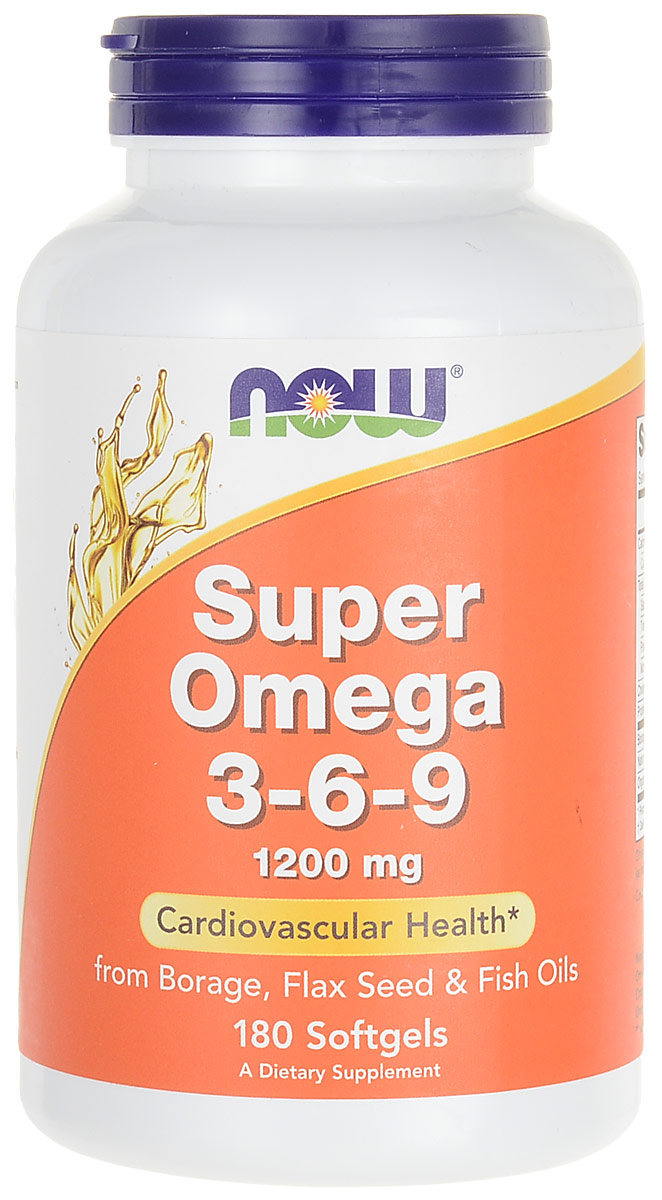 Омега жиры Now Foods Nutrition Super Omega 3-6-9, 1200 мг, 180 капсулNF1841 Омега жиры Now Foods Nutrition Super Omega 3-6-9, 1200 мг, 180 капсулNF1841Now Foods Nutrition Super Omega 3-6-9 представляет собой стопроцентный натуральный микс из нерафинированных растительных масел. В нем нет даже намека на ГМО. Now Foods Nutrition Super Omega 3-6-9 производится посредством холодного отжима, а также вакуумной дистилляции при низких температурах.После того, как Омега-жиры попадают в организм, они становятся единым целым с клетками, тем самым оказывая влияние на активность и структуру. Жиры способствуют улучшению работоспособности мозга, сердца, суставов и глаз. Кроме того, Super Omega 3-6-9 помогает понизить уровень холестерина так называемой низкой плотности. Подобные жиры помогают против различных воспалений и уже давно признаны врачами антиоксидантами, то есть они могут вывести из вашего организма не только вредные вещества, но и свободные радикалы. Очень важно, то, что полиненасыщенные жирные кислоты принимают участие в передаче нервных импульсов, улучшении памяти и появлении физической и интеллектуальной устойчивости.Now Foods Nutrition Super Omega 3-6-9, в состав которого входят масла семян льна, представляет собой очень ценный продукт. А все потому, что в них содержится большое число ненасыщенных жирных кислот, а именно олеиновая, линоленовая, линолевая. Масло, которое было получено посредством холодного прессования остается «живым» продуктом, то есть в нем не уничтожаются полезные для организма фосфолипиды, витамины и даже биологически активные вещества. В составе масел семян льна присутствуют лигнаны. Они помогают замедлить деление клеток при некоторых разновидностях опухолей. Лигнаны помогают улучшить функции мочеполовой системы, а также способствуют предотвращению воспаления почек. Употребление масел семян льна помогает снизить боль, отечность и воспаление во время артрита. Кроме того, оно снижает уровень холестерина и триглицеридов в крови, тем самым ослабляя воздействие холестерина на мембраны клетки. Льняное масло является главным источником жирных кислот Омега-3, которые считаются незаменимым для профилактики и лечения гипертонии, атеросклероза, псориаза, экземы, язвенного колита, ревматоидного артрита, рассеянного склероза. Употреблять Now Foods Nutrition Super Omega 3-6-9 необходимо:- При аллергии.- При болезни Альцгеймера.- При сердечно-сосудистых заболеваниях, в том числе стенокардии и аритмии.- При обезвоживании организма.- При кожных заболеваниях, подобных экземе, псориазу, угрям, себорее, сухости кожи.- Хроническая усталость.- Пониженный иммунитет.- Перепады настроения.- Желудочно-кишечные расстройства.К этому списку также следует добавить предменструальный синдром, артриты и остеохондрозы.Ни в коем случае нельзя употреблять биодобавку во время лактации и беременности, а также при индивидуальной непереносимости какого-либо вещества, присутствующего в составе.Принимать необходимо по две капсулы 1-3 раза в день в зависимости от рекомендации врача, во время приема еды.Состав: омега 3, 6, 9, желатин, глицерин, вода, натуральный витамин Е.Товар сертифицирован.