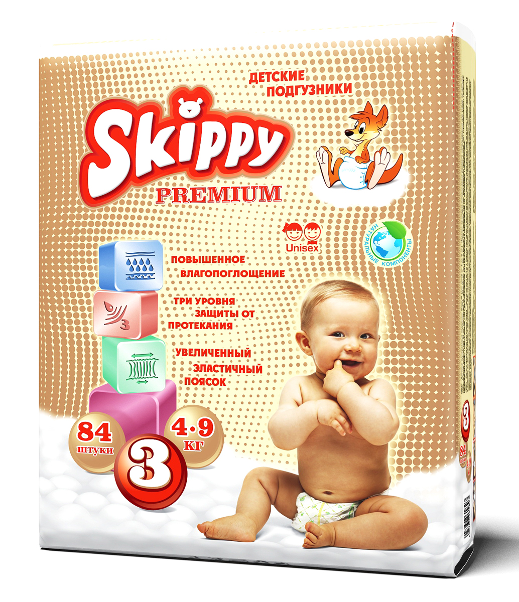 Skippy Подгузники детские Premium 4-9 кг 84 шт