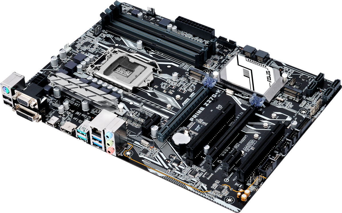 ASUS PRIME Z270-K материнская плата90MB0S30-M0EAY0 ASUS PRIME Z270-K материнская плата90MB0S30-M0EAY0ASUS PRIME Z270-K - материнская плата формата ATX с процессорным разъемом Intel LGA1151, светодиодной подсветкой и современными интерфейсами.Данная материнская плата оснащена новейшим чипсетом Intel Z270 и совместима с процессорами Intel серий Core i7/Core i5/Core i3/Pentium/Celeron шестого и седьмого поколений, которые устанавливаются в разъем LGA1151. Такие процессоры включают в себя интегрированное графическое ядро, а также контроллеры памяти и шины PCI Express с поддержкой двухканальной DDR4 SDRAM (4 слота DIMM) и 16 линий PCI Express 3.0/2.0.Intel Z270 поддерживает до десяти портов USB 3.0 и шести портов SATA 6 Гбит/с, предлагает интерфейсы M.2 (32 Гбит/с) и PCIe 3.0, а также позволяет использовать графические ядра, встраиваемые в современные процессоры Intel.Prime - это новый этап в развитии материнских плат ASUS, чья родословная начинается с далекого 1989 года. Команда инженеров, создающих модели серии Prime, ставила себе целью сделать их максимально гибкими в персонализации и удобными в настройке, ведь именно это наиболее важно для энтузиастов. С помощью материнских плат Prime увлеченные компьютерами пользователи получают максимальную производительность, безупречную стабильность работы и полный контроль над своей системой.Материнская плата ASUS PRIME Z270 может похвастать долгим сроком службы за счет технологии 5X Protection III, которая охватывает целый ряд инженерных решений, служащих для защиты от электрических перегрузок, коррозии, электростатических разрядов и прочих неприятностей.Технология SafeSlot Core - это особый способ крепления слота PCIe, который обеспечивает большую прочность и устойчивость к деформациям. Усиленные точки пайки вокруг контактов слотов PCIe и DIMM.Разъем проводной сети на материнской плате ASUS PRIME Z270-K оснащается специальной защитой от статического электричества и перепадов напряжения.В системе питания данной материнской платы используются стабилизаторы, обеспечивающие защиту от перепадов напряжения, которые могут возникнуть при использовании блоков питания не самого высокого качества. Для предотвращения перегрузки по току и коротких замыканий используются встроенные предохранители. Они защищают все компоненты устройства, начиная с периферийных разъемов и заканчивая слотами памяти.Материнская плата ASUS PRIME Z270-K - высоконадежный продукт. Каждый экземпляр подвергается разнообразным тестам на протяжении более чем 8 000 часов, поэтому ее надежность превосходит требования промышленных стандартов.Благодаря оригинальной Т-образной топологии подключения слотов системной памяти DDR4 увеличивается ее разгонный потенциал. Именно это позволяет достичь высоких частот при разгоне модулей памяти на материнской плате ASUS PRIME Z270: до 3866 МГц и выше.Чтобы увеличить скорость работы пользовательской памяти до беспрецедентных значений, можно объединить пару твердотельных накопителей в RAID0-массив.Материнская плата ASUS PRIME Z270-K предлагает гибкие средства управления вентиляторами системы охлаждения, которые доступны через UEFI BIOS и специальную утилиту Fan Xpert 4.Данная материнская плата снабжена красочной светодиодной подсветкой с различными визуальными эффектами.Инновационные инженерные решения и высококачественные компоненты - залог высокого качества встроенной аудиосистемы. Для еще большей чистоты звучания левый и правый аудиоканалы разведены в разных слоях печатной платы. Японские конденсаторы вносят неоценимый вклад в обеспечение высокого качества звука.Специальный EPU-чип от ASUS оптимизирует энергопотребление компьютера, позволяя достичь существенной экономии электричества (до 12 Вт по потреблению центрального процессора). Он поддерживает особый режим работы, в котором отключается питание от неиспользуемых контролеров периферийных устройств. Материнские платы ASUS PRIME Z270-K являются совместимыми с энергонезависимой памятью нового типа, получившей название Optane. Выступая в качестве более быстрой альтернативы твердотельным накопителям, модули памяти Optane помогают ускорить процесс загрузки операционной системы и приложений, что делает весь компьютер более отзывчивым на действия пользователя.Используя четыре линии PCI Express 3.0/2.0, интерфейс M.2 обеспечивает скорость передачи данных до 32 Гбит/с. Он идеально подходит для подключения современных твердотельных накопителей.Данная материнская плата наделена интерфейсом USB 3.1 (в виде стандартного разъема Type-A), пропускная способность которого (10 Гбит/с) вдвое превышает возможности USB 3.0.Будучи тоньше, чем стандартный порт USB Type-A, разъем нового типа USB Type-C также является обратимым. Это значит, что кабель или флешку можно вставлять в него в обоих положениях, различающихся на 180 градусов.Для минимизации риска повреждений или коротких замыканий в процессе установки материнской платы в компьютерный корпус вокруг ее крепежных отверстий созданы безопасные зоны, в которых нет никаких компонентов.Слоты памяти оснащаются удобными односторонними защелками, расположенными у края материнской платы. Благодаря им вставлять и извлекать модули памяти не составит ни малейшего труда.Графический интерфейс BIOS с поддержкой мыши предлагает два режима работы: простой режим с базовыми настройками для обычных пользователей и продвинутый для энтузиастов.