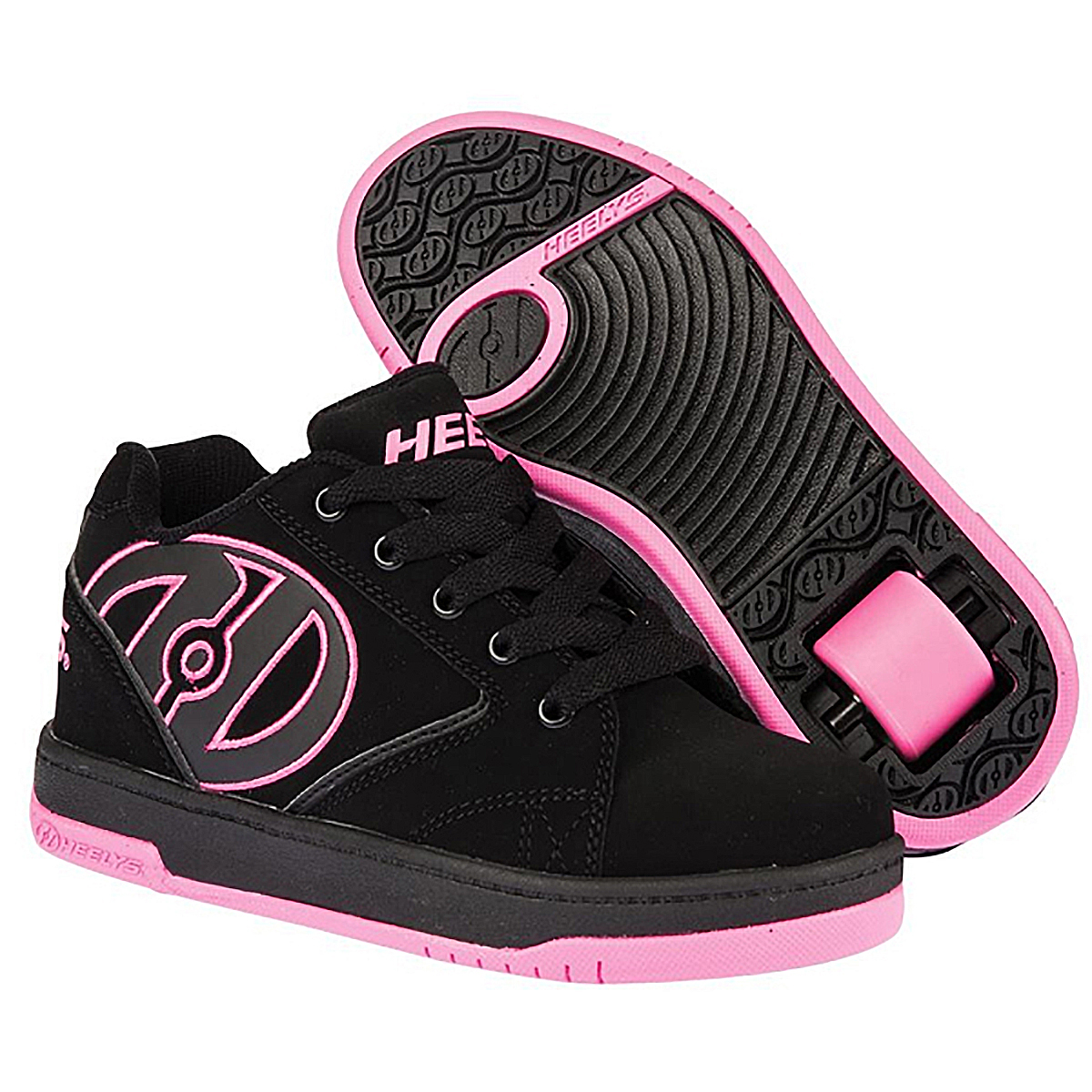 Кроссовки роликовые для девочки Heelys, цвет: черный, розовый. 770291. Размер 38 (37)