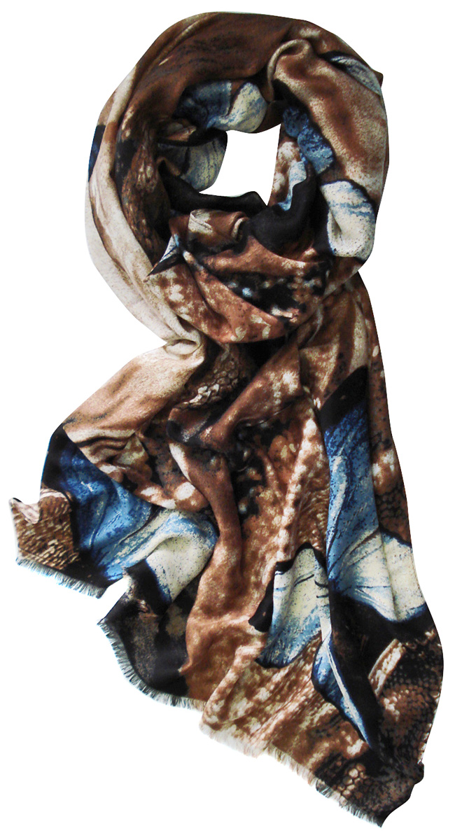 Палантин Laccom, цвет: коричневый, голубой. 3222. Размер 200 см х 95 см