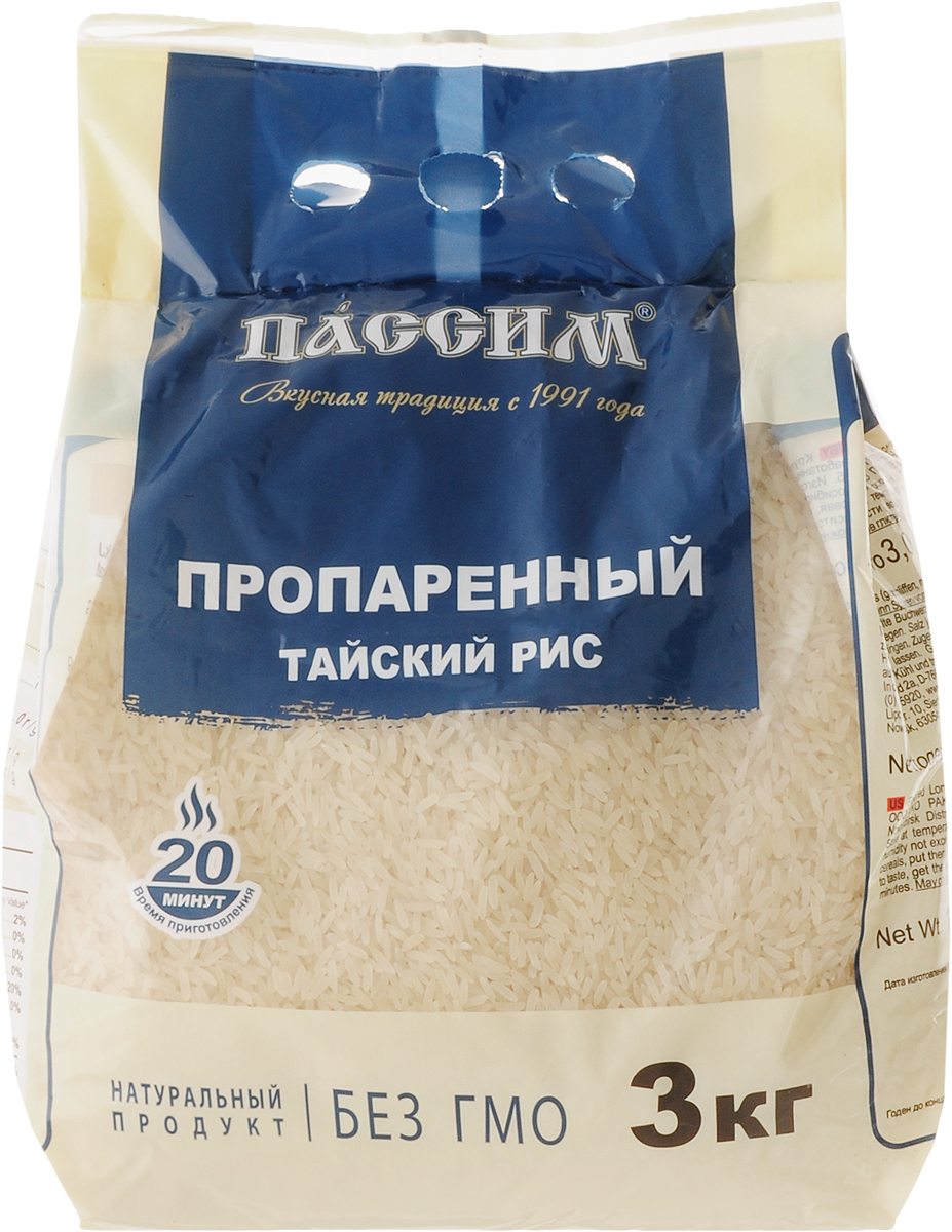 Пассим рис длиннозерный обработанный паром, 3 кг4605093010231 Пассим рис длиннозерный обработанный паром, 3 кг4605093010231Всем известно, что в Королевстве Таиланд самые высокие требования к качеству риса в мире. Там произрастает идеальный длиннозерный рассыпчатый рис, собранный для вас.Натуральный продукт. Без ГМО.