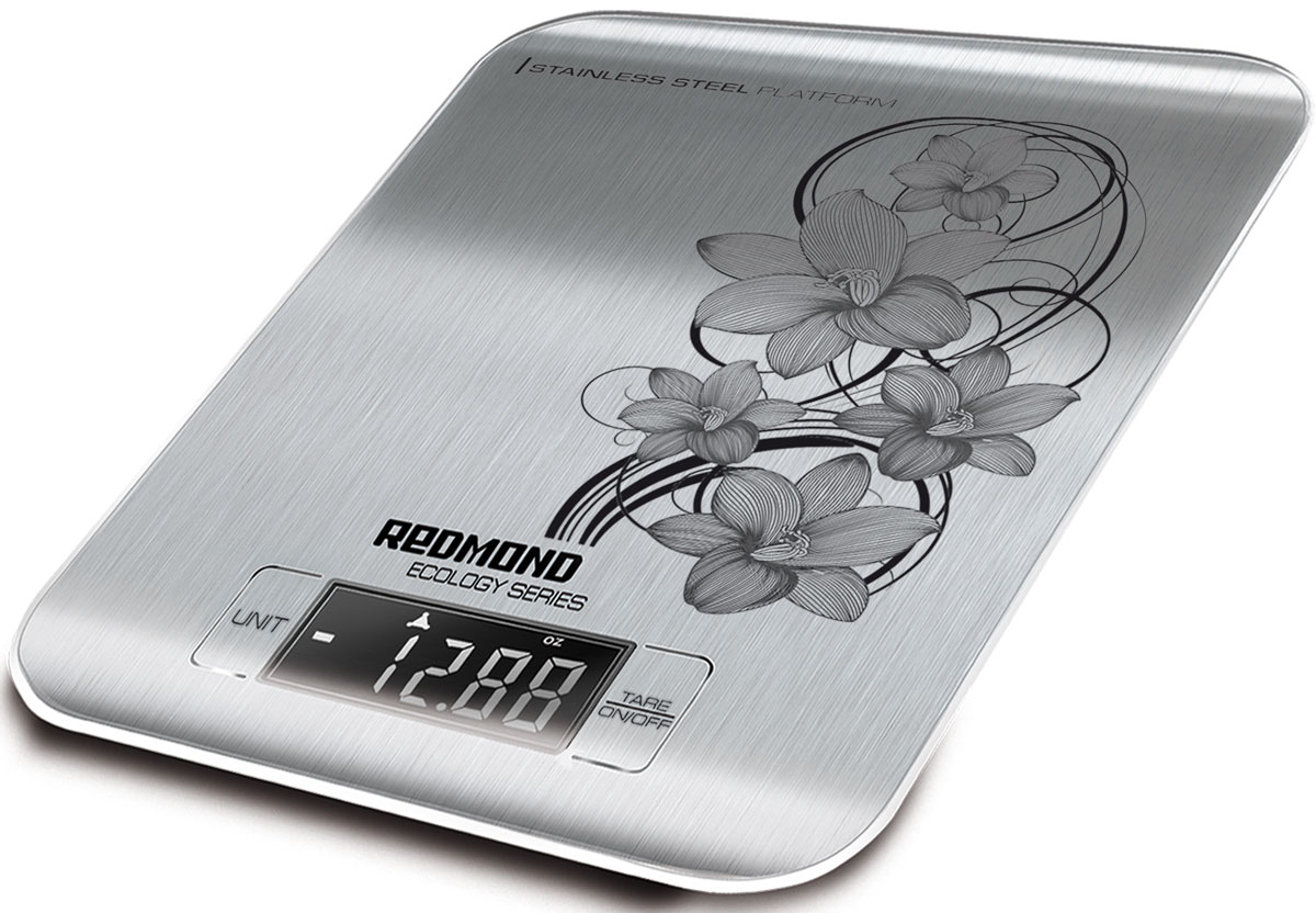 Redmond RS-M737 кухонные весыRS-M737 Redmond RS-M737 кухонные весыRS-M737Кухонные весы Redmond RS-M737 - новая стильная модель с изящным рисунком на платформе из нержавеющей стали, предназначенная для взвешивания продуктов весом до 5 килограммов в бытовых условиях.Кухонные весы RS-M737 предложат на выбор четыре популярные единицы измерения. Большой и чёткий ЖК-дисплей поможет сразу увидеть показания прибора. Преимуществами аппарата являются такие функции, как вычет веса тары, автоотключение, индикация перегрузки и низкого заряда батареи.Redmond RS-M737 легко и быстро определяют вес любого ингредиента блюда. Эти кухонные весы станут главным помощником приверженцев правильного питания, спортсменов и поклонников здорового образа жизни. Вы сразу почувствуете благоприятный эффект от использования этого электронного механизма!