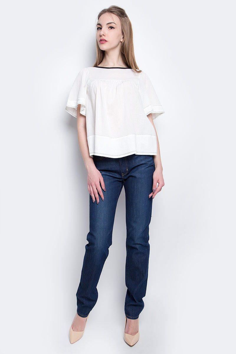 Блузка женская Levis®, цвет: белый, черный. 2935800000. Размер M (44)2935800000 Блузка женская Levis®, цвет: белый, черный. 2935800000. Размер M (44)2935800000Блузка Levis выполнена из натурального хлопка и оформлена контрастной прострочкой. Модель с круглым вырезом горловины и коротким рукавом застегивается сзади с помощью пуговиц. Блузка выполнена в свободном покрое.