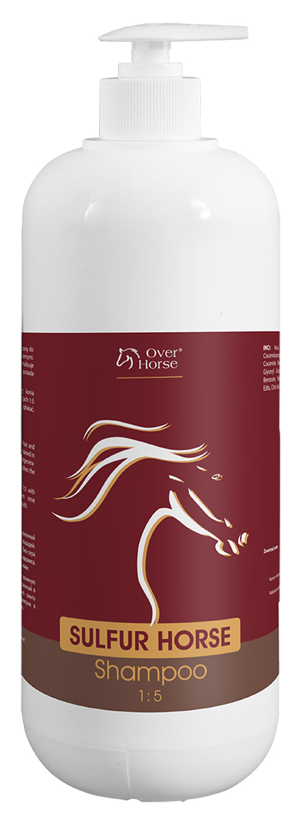 Шампунь для лошадей Over Horse Sulphur Horse Shampoo, для проблемной кожи, 1 л5900232782406 Шампунь для лошадей Over Horse Sulphur Horse Shampoo, для проблемной кожи, 1 л5900232782406Шампунь для лошадей Over Horse Sulphur Horse Shampoo на основе биосеры предназначен для лошадей с проблемной кожей. Нежно очищает, питает и ухаживает за волосами, позволяет поддерживать их здоровый вид. Регулирует избыточную секрецию сальных желез, обладает антисептическими и очищающими свойствами, нормализует процесс регенерации эпидермиса. Содержит уникальный компонент на основе цинка, который оказывает смягчающий, успокаивающий эффект, уменьшая ощущение зуда. Соответствует естественному уровню рН кожи лошади.