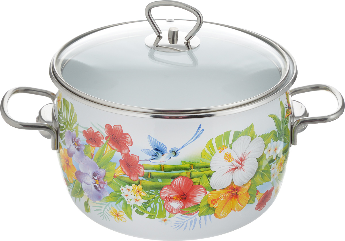 Кастрюля Vitross Tropicana с крышкой, цвет: белый, мультиколор, 4 л1SC205S Кастрюля Vitross Tropicana с крышкой, цвет: белый, мультиколор, 4 л1SC205SКастрюля Vitross Tropicana выполнена из нержавеющей стали с эмалированным покрытием - наиболее безопасным видом покрытий посуды. Прочный стальной корпус обеспечивает эффективную тепловую обработку и не деформируется в процессе эксплуатации. Такая кастрюля идеальна для тепловой обработки и хранения пищевых продуктов, приготовления холодных блюд и сервировки стола. Кастрюля оснащена стеклянной крышкой с металлическим ободом и пароотводом. По бокам кастрюли расположены удобные стальные ручки.Подходит для всех типов плит, включая индукционные. Можно мыть в посудомоечной машине.Диаметр кастрюли (по верхнему краю): 20 см.Высота стенок кастрюли: 13,5 см.Ширина кастрюли с учетом ручек: 31 см.