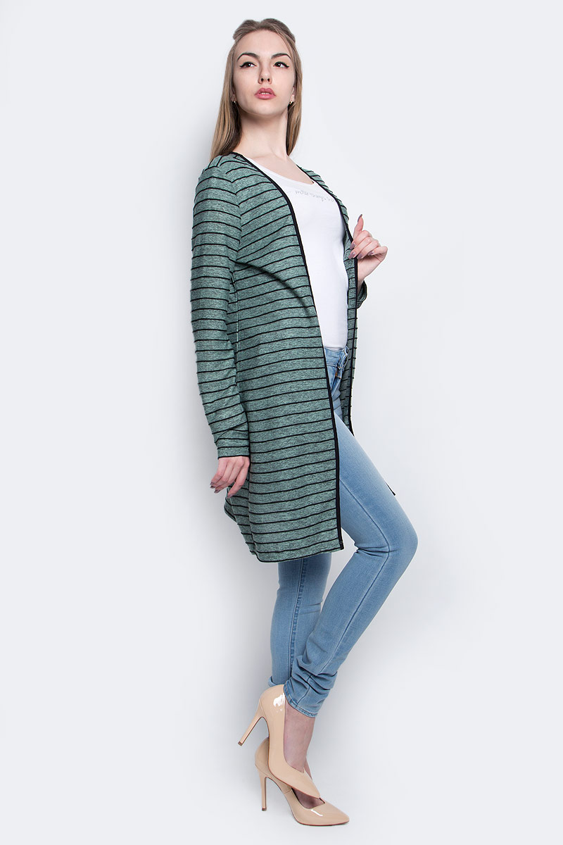 Кардиган женский Vero Moda, цвет: черный, серо-зеленый. 10169341. Размер M (44)10169341_Blue Surf Кардиган женский Vero Moda, цвет: черный, серо-зеленый. 10169341. Размер M (44)10169341_Blue SurfЖенский кардиган Vero Moda выполнен из полиэстера с добавлением вискозы.Модель с длинными рукавами и без застежки. По боковым швам изделие дополнено небольшими разрезами. Кардиган оформлен фактурными полосками.