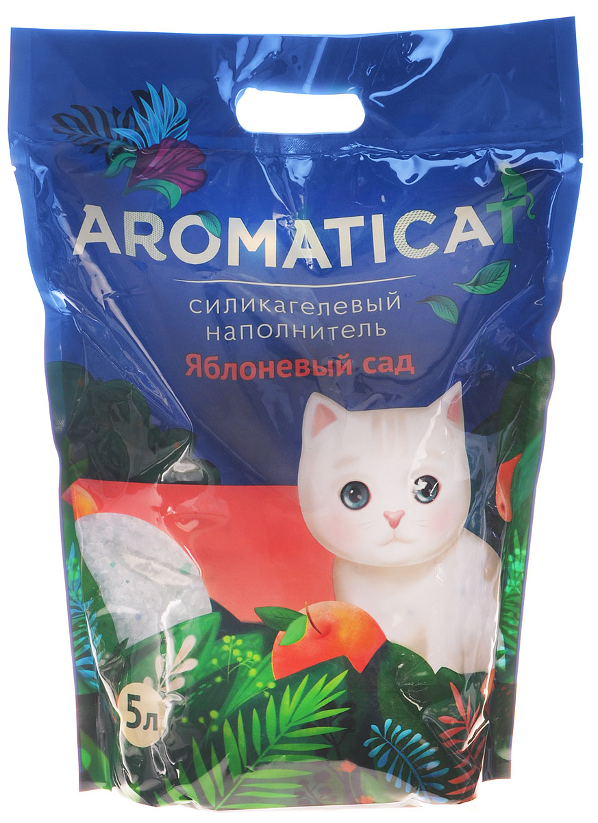 Наполнитель для кошачьего туалета Aromaticat Яблоневый сад, силикагелевый, с ароматом яблока, 5 л00-00002000 Наполнитель для кошачьего туалета Aromaticat Яблоневый сад, силикагелевый, с ароматом яблока, 5 л00-00002000Силикагелевый наполнитель Aromaticat Яблоневый сад представляет собой особую форму диоксида кремния, прошедшую термическую и санитарную обработку, в результате чего:- моментально и абсолютно поглощает влагу и запах, а лапки вашего питомца всегда остаются сухими и чистыми; при этом все неприятные запахи нейтрализуются,- препятствует размножению болезнетворных бактерий и организмов,- безопасен при попадании в организм; безвреден для окружающей среды,- сохраняет свежесть и чистоту в доме, не пылит,- экономичен в использовании,- безопасен для лапок - кристаллы не прилипают и не повреждают нежную кожу лапок вашего любимца, не застревают в шерсти.Нежный аромат яблок не отпугивает кошку и не вызывает аллергии.Товар сертифицирован.
