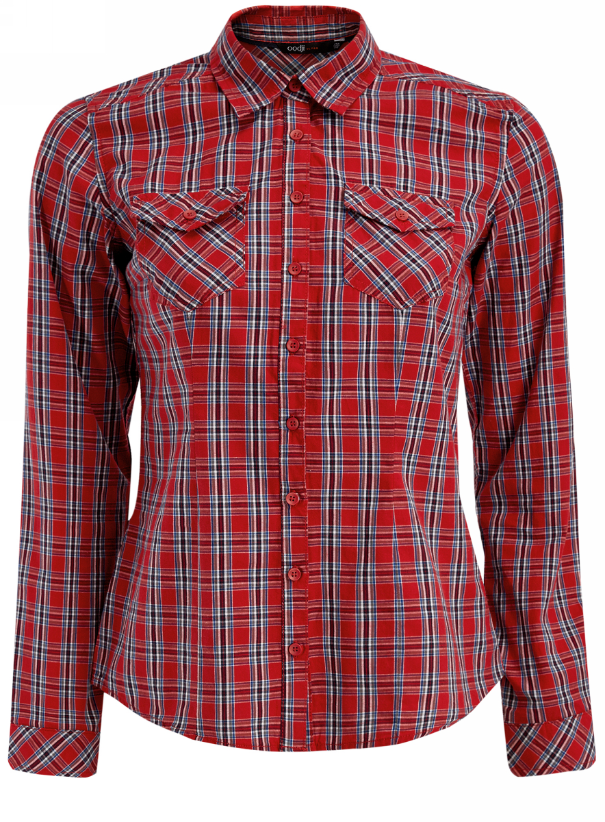 Рубашка женская oodji Ultra, цвет: красный, синий. 11405122-3/42521/4575C. Размер 38-170 (44-170)