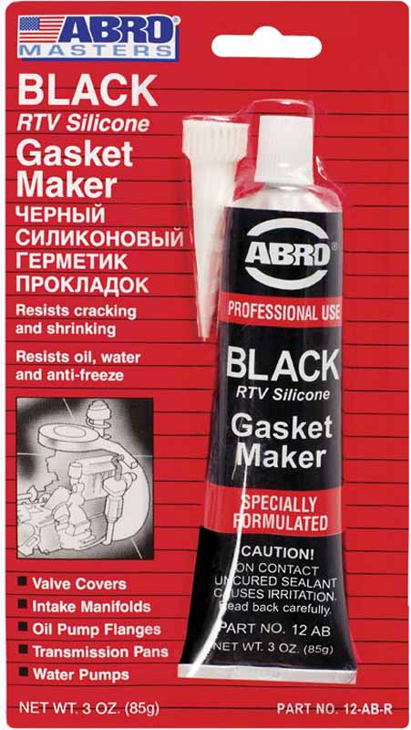 Герметик прокладок Abro Masters, цвет: черный, 85 г12-AB-CH Герметик прокладок Abro Masters, цвет: черный, 85 г12-AB-CHМногоцелевые герметики прокладок Blue, Red, Clear, Black предназначены для ремонта или замены почти всех встречающихся в автомобиле прокладок.Герметик ABRO принимает любую форму и успешно выдерживает сжатие, растяжение и сдвиг. Совершенно не разрушается под действием автомобильных масел, воды и антифриза. Также герметик ABRO обладает высокой стойкостью к бензину и тормозной жидкости. Более мягкий герметик прокладок Blue (синий), также как Clear и Black (прозрачный, черный), предназначен для применения при температурах до 260°С, в то время как герметик прокладок Red (красного цвета) разработан для более высоких температур до 343°С.