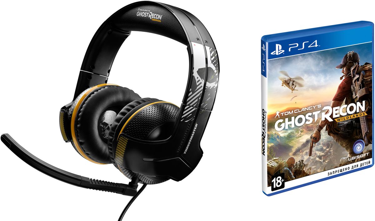 Thrustmaster Y300CPX Ghost Recon Wildlands Edition игровые наушники + игра Ghost Recon Wildlands для PS4THR65 Thrustmaster Y300CPX Ghost Recon Wildlands Edition игровые наушники + игра Ghost Recon Wildlands для PS4THR65Thrustmaster Y300CPX - универсальная гарнитура для полной совместимости.Оптимизированная гарнитура с полной поддержкой PlayStation 4, PlayStation 3, Xbox One, ПК, Xbox 360 и Mac. Совместимость также с Nintendo Wii U / Nintendo 3DS /PlayStation Vita / планшетами / смартфонами (с поддержкой вызовов).АудиопревосходствоРеальные 50-мм динамические головки, обеспечивающие кристально чистый звук: все слышать - быстро реагировать! Восприятие звука реальнее, чем в реальной жизни благодаря устойчивой амплитудно-частотной характеристике с превосходным балансом басовых, средних и высоких частот, оптимизированной для игр. Эксклюзивный двойной электроакустический усилитель нижних частот - глубокое воспроизведение басов. Лучшие наработки Thrustmaster в сфере аудио - для нового уровня игровых показателей (при поддержке Hercules и 20-летнего опыта в области аудио).Создано для удобстваУникальный Y-образный дизайн с серебристым декором обеспечивает исключительный комфорт: большие, супермягкие ушные подушки и эффективная пассивная изоляция. Уникальный дизайн ушных чашек служит резонатором для усиления басов. 4-м кабель, который подойдет к игровой конфигурации любого типа.Высокопроизводительный микрофонОднонаправленный микрофон, рассчитанный на улавливание только голоса геймера - для максимально эффективной связи с партнерами по команде. Микрофон можно снять и отрегулировать под любой размер и форму головы геймера.Усовершенствованные органы управленияМультифункциональный контроллер на кабеле, позволяющий индивидуально регулировать уровень звука игры и голосов: громкость микрофона и чата регулируется по раздельности - в точном соответствии с потребностями каждой игры и каждого геймера. Исключительные возможности регулировки уровня усиления микрофона! Можно настроить усиление для своего голоса, чтобы вас идеально слышали. Система голосовой обратной связи (для включения и отключения звука своего голоса в наушниках) непосредственно на контроллере.Показатели аудио лучше, чем у конкурентовПревосходная передача басов с отличным воспроизведением звуков взрывовБаланс средних частот для стабильной передачи голосов других игроковПолноценные высокие частоты - для исключительно четкой передач звука летящего снаряда