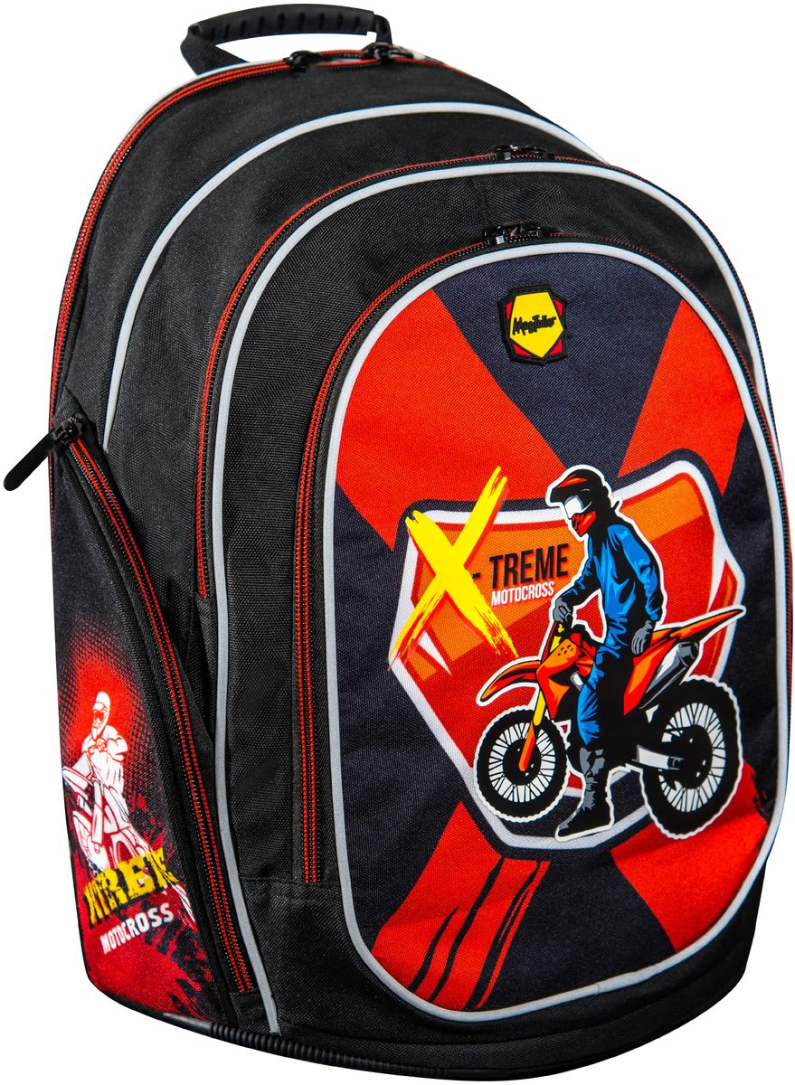 MagTaller Рюкзак Cosmo llI Motocross20412-12 MagTaller Рюкзак Cosmo llI Motocross20412-12Спинка рюкзака MagTaller Cosmo llI Motocross дополнительно усилена рамкой из алюминия, повторяющей естественный изгиб позвоночника. Дно из PVC и ножки из прочного пластика надежно защищают содержимое рюкзака от воды и грязи.Рюкзак оснащен регулируемыми лямками, которые позволяют удобно расположить изделие на спине. Рюкзак имеет два внутренних отделения с органайзером, карман на лицевой стороне и два боковых кармана. Светоотражающие элементы уменьшают риск ДТП в темное время суток.