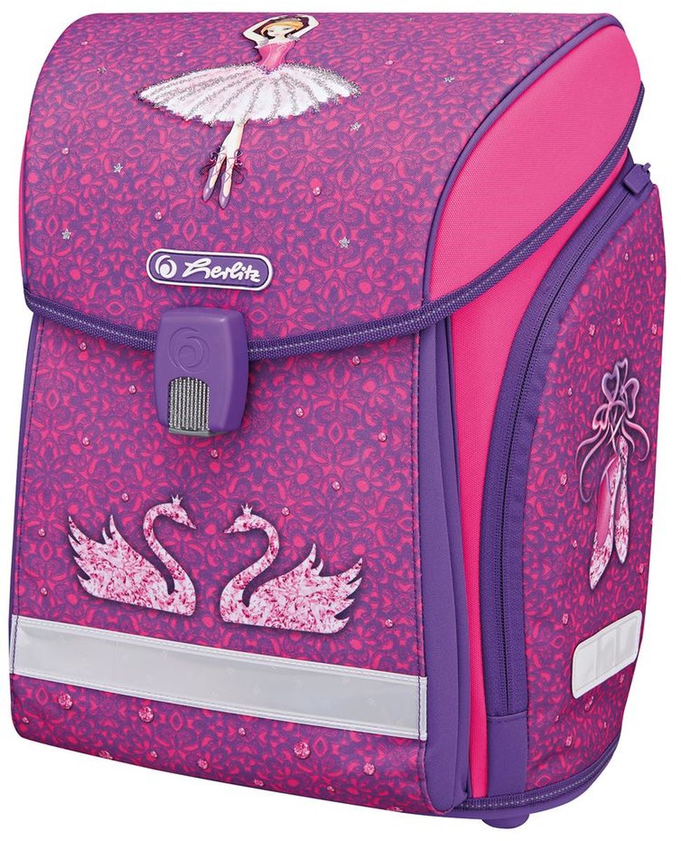 Herlitz Ранец школьный New Midi Plus Ballerina с наполнением50007844 Herlitz Ранец школьный New Midi Plus Ballerina с наполнением50007844Ранец Herlitz New Midi Plus Ballerina с наполнением: - пенал с наполнением (16 предметов);- пенал-косметичка;- мешок для обуви.Размер: 38 х 32 х 26 см.- новый магнитный замок Fidlock,- 2 внутренних отделения с карманом для учебников,- 1 внутренний карман на молнии,- расписание уроков,- дно из жесткого пластика,- удобный, интегрированный передний карман в корпус ранца,- водоотталкивающая ткань,- светоотражатели 3M на переднем кармане, боковых карманах и лямках, на крышке ранца светоотражающий кант,- 2 просторных боковых кармана на молнии,- эргономичная спинка и уплотненные регулируемые лямки из вентилируемого материала.