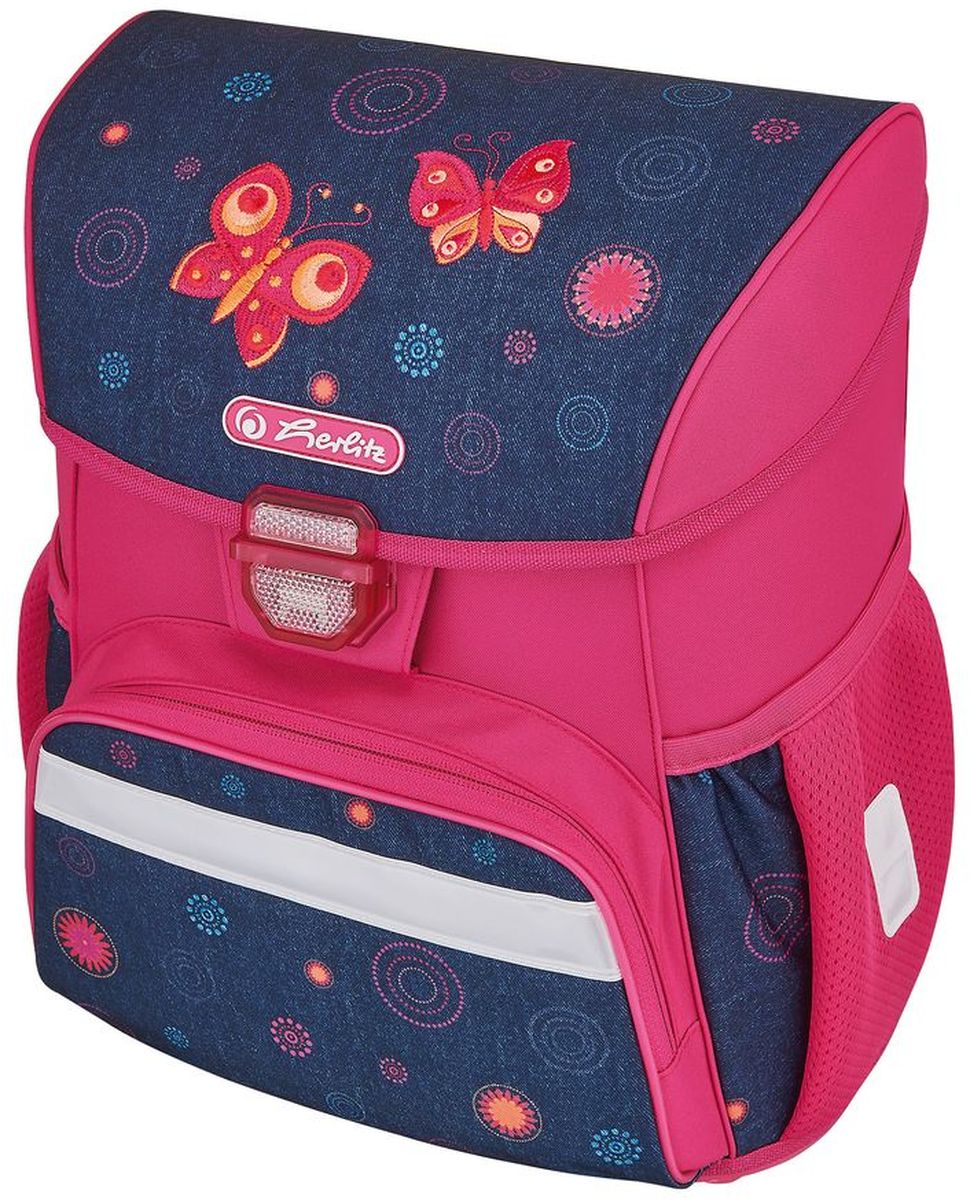 Herlitz Ранец школьный Loop Plus Butterfly Dreams с наполнением50007998 Herlitz Ранец школьный Loop Plus Butterfly Dreams с наполнением50007998Ранец Herlitz Loop Plus Butterfly Dreams с наполнением: - пенал с наполнением 16 предметов;- пенал-косметичка;- мешок для обуви.Размер: 37 х 31 х 24 см.- замок-защелка легко открывается и закрывается благодаря специальному клапану,- 2 внутренних отделения- расписание уроков под крышкой ранца- передний наружный карман на молнии- водоотталкивающая ткань- светоотражатели 3M на переднем кармане, боковых карманах и лямках- прочное пластиковое дно защищающие от загрязнения- 2 боковых кармана на резиночке- эргономичная спинка и уплотненные регулируемые лямки из вентилируемого материала.