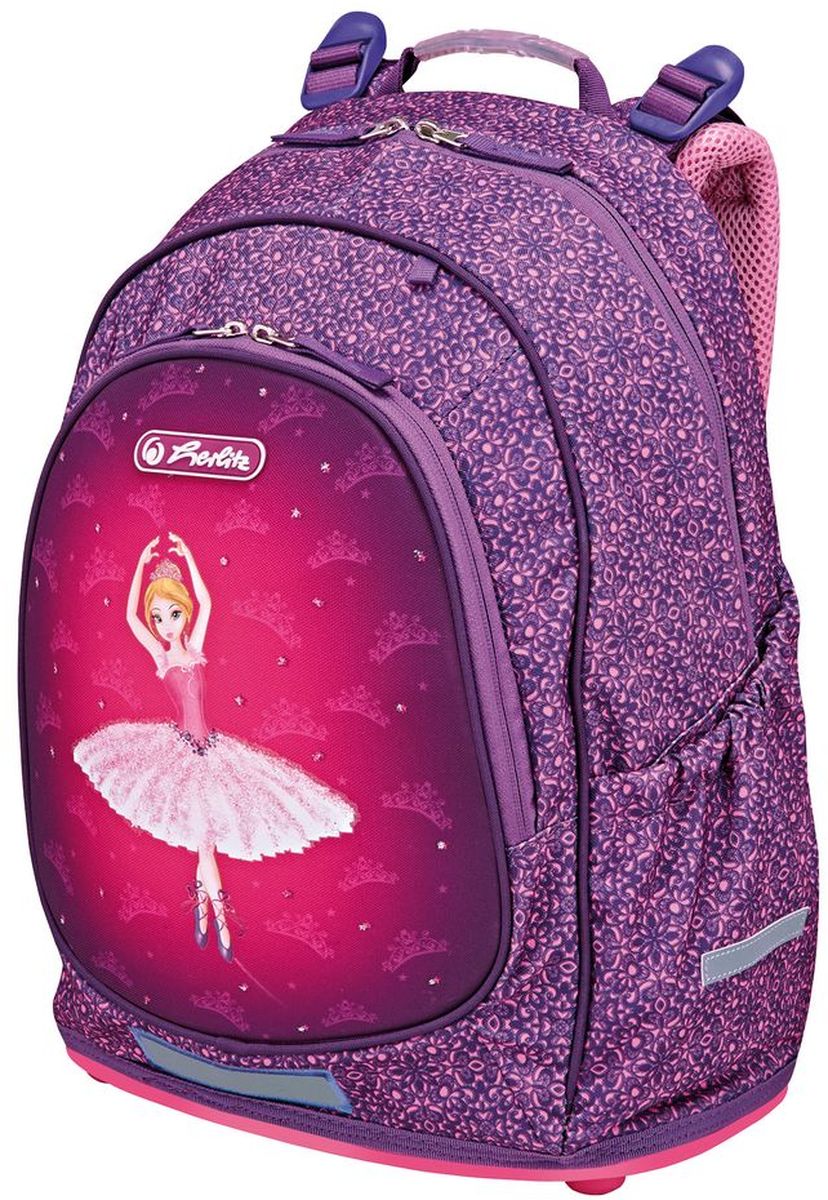 Herlitz Рюкзак Ballerina50008117 Herlitz Рюкзак Ballerina50008117Красочный рюкзак Herlitz Ballerina приглянется многим девочкам. Изделие отличается компактными размерами и отличной вместительностью. Внутреннее отделение позволяет аккуратно разместить все учебники и тетради. Снаружи имеется передний карман на молнии с органайзером. Для хранения личных вещей предусмотрены боковые карманы на резинке.Носить рюкзак легко благодаря мягкой спинке, широким и уплотненным лямкам, а также регулировочной системе Ergo System ES2, подстраивающей рюкзак под рост ребенка. Можно пользоваться грудной стяжкой, препятствующей сползанию рюкзака с плеч. В целях безопасности школьника на дороге предусмотрены светоотражатели.
