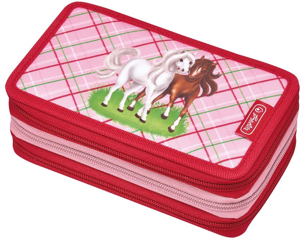 Herlitz Пенал Horses с наполнением 31 предмет цвет розовый красный50008520 Herlitz Пенал Horses с наполнением 31 предмет цвет розовый красный50008520Пенал с наполнением Herlitz Horses состоит из трех отделений с молниями.В комплект входит 31 предмет: 8 карандашей, 14 фломастеров, ручка, линейка, 2 угольника, точилка, ластик, 2 чернографитных карандаша, трафарет