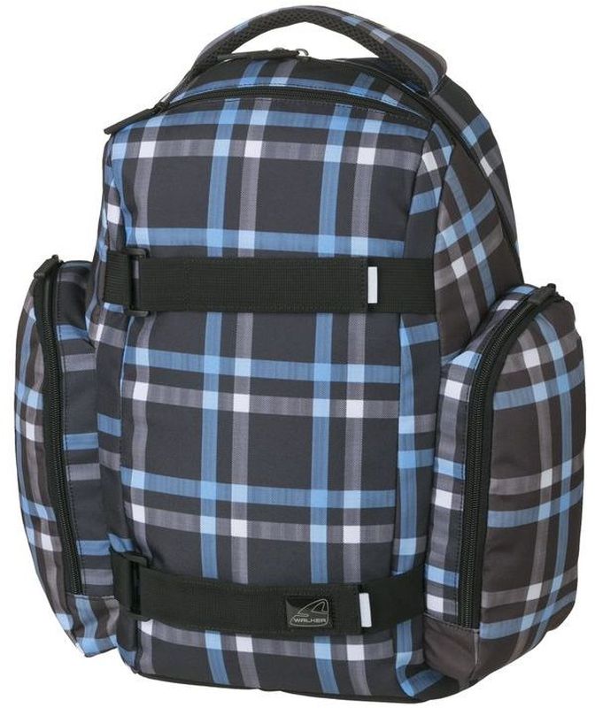 Walker Рюкзак школьный Delta Classic Cross Blue42365/171 Walker Рюкзак школьный Delta Classic Cross Blue42365/171Рюкзак Delta Classic Cross выполнен из прочного износостойкого материала высокого качества с влагоотталкивающей пропиткой и имеет объем 31 литр. Рюкзак оснащен отделением для ноутбука, двумя просторными отделениями на застежке-молнии, органайзером для письменных принадлежностей. В основном отсеке рюкзака находятся гибкие разделители, которые помогают фиксировать книги и тетради. Удобство и комфорт при носке обеспечивают эргономичные лямки и грудная стяжка. По бокам рюкзака обнаруживаются два кармана на молнии, а спереди находятся регулируемые ремешки для скейтборда.