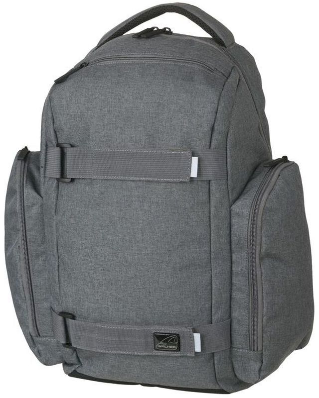 Walker Рюкзак школьный Delta Classic Grey Melange42365/175 Walker Рюкзак школьный Delta Classic Grey Melange42365/175Рюкзак Delta Classic Grey Melange выполнен из прочного износостойкого материала высокого качества с влагоотталкивающей пропиткой и имеет объем 31 литр. Рюкзак оснащен отделением для ноутбука, двумя просторными отделениями на застежке-молнии, органайзером для письменных принадлежностей. В основном отсеке рюкзака находятся гибкие разделители, которые помогают фиксировать книги и тетради. Удобство и комфорт при носке обеспечивают эргономичные лямки и грудная стяжка. По бокам рюкзака обнаруживаются два кармана на молнии, а спереди находятся регулируемые ремешки для скейтборда.