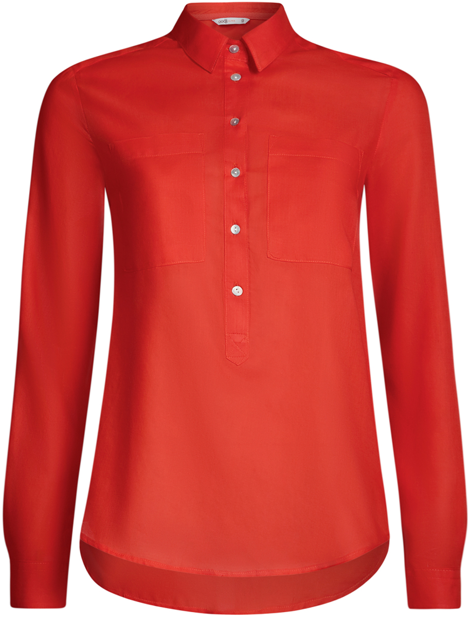 Блузка женская oodji Ultra, цвет: красный. 11411101B/45561/4500N. Размер 44-170 (50-170)