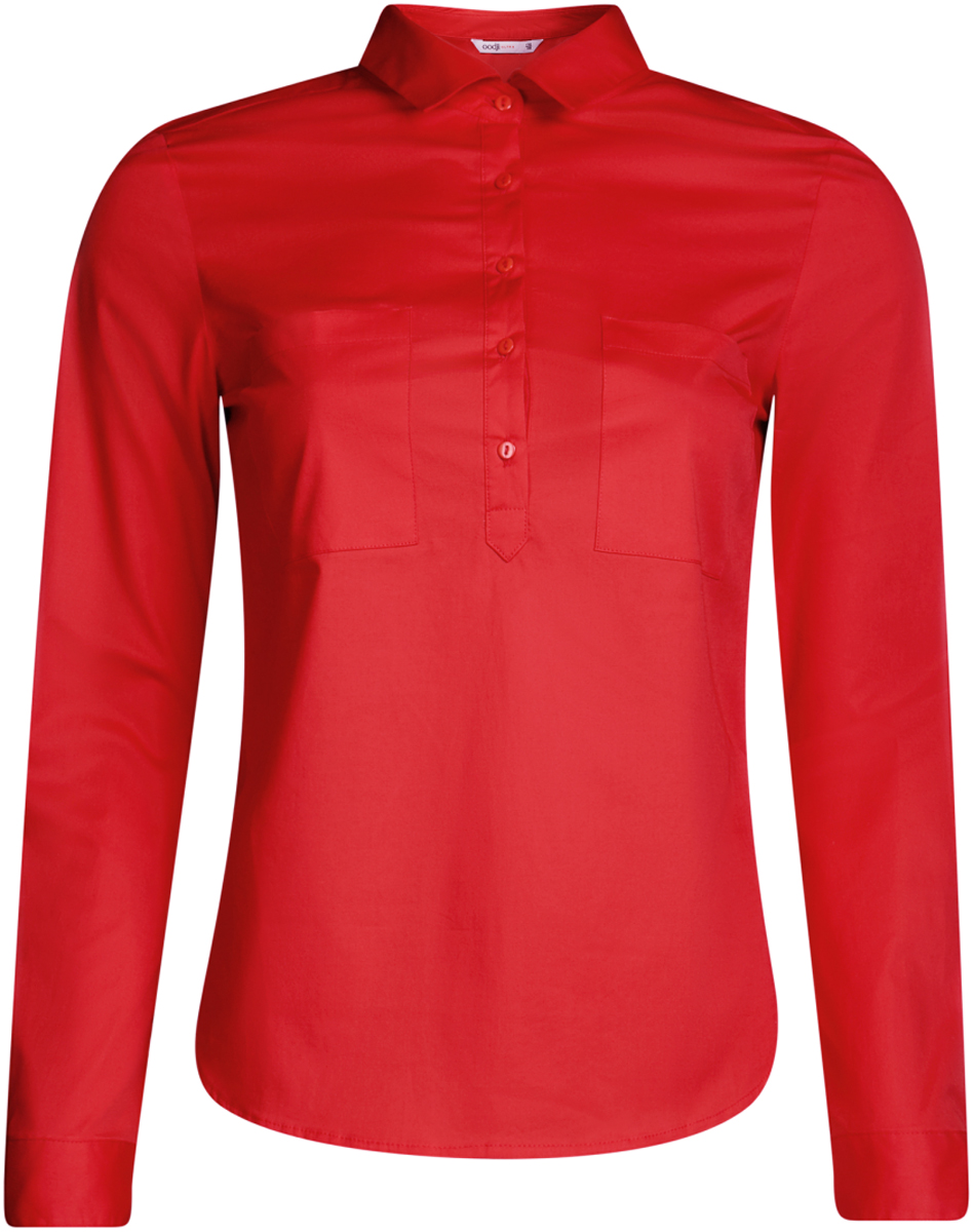 Рубашка женская oodji Ultra, цвет: красный. 11403222B/42468/4500N. Размер 34-170 (40-170)