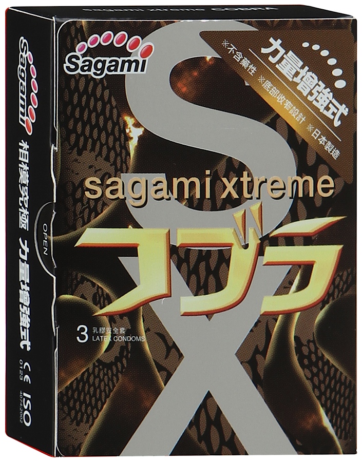 Sagami Cobra 3шт. Презервативы конусообразные супер облегающие, латекс 0,06 мм143152 Sagami Cobra 3шт. Презервативы конусообразные супер облегающие, латекс 0,06 мм143152Специальное новое сочетание формы и текстуры для дополнительного удовольствия. Уникальная форма презервативов, сужающаяся внизу для максимально комфортного использования и плотного облегания. Новая формула против соскальзывания. Без накопителя для максимально реалистичных ощущений!