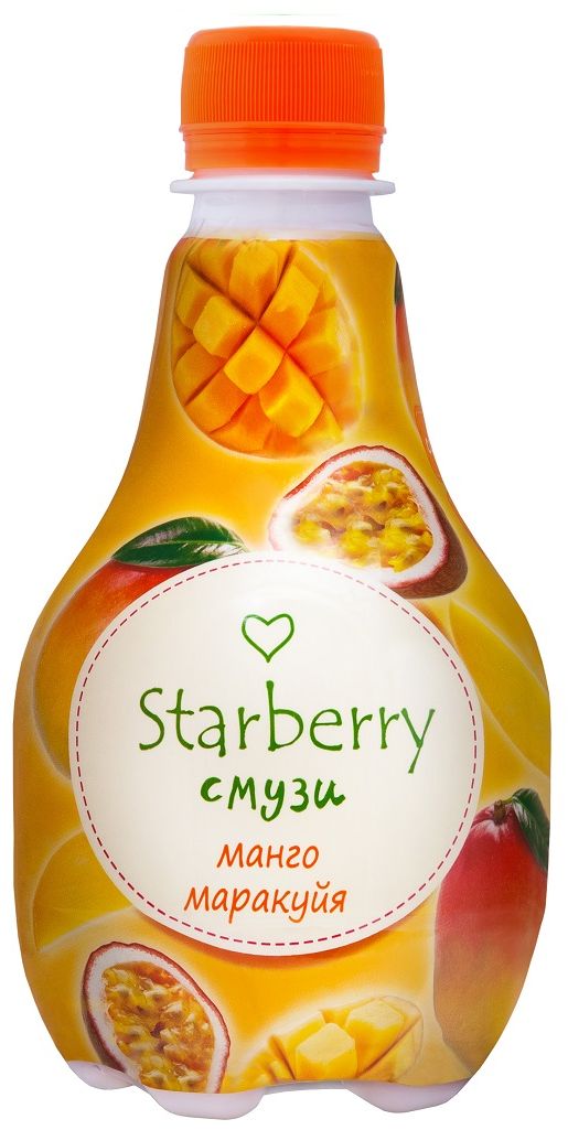 Starberry смузи манго, маракуйя, 0,375 л4607050695802 Starberry смузи манго, маракуйя, 0,375 л4607050695802Смузи на основе 100% натурального сока - понравится любителям необычных вкусовых сочетаний. Ощутить сладкую тропическую свежесть и притягательную силу сочных фруктов – легко. Просто попробуйте Starberry смузи и испытайте истинное удовольствие!