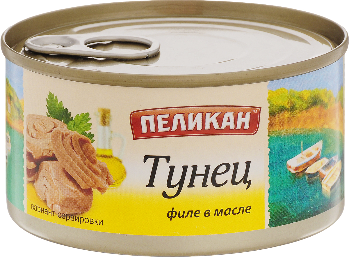 Пеликан тунец филе в масле, 185 г4607043160331 Пеликан тунец филе в масле, 185 г4607043160331Филе натурального тунца используется для приготовления салатов и закусок.
