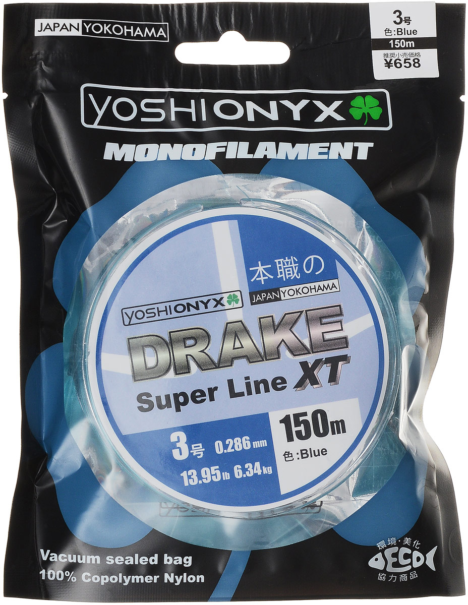Леска Yoshi Onyx Drake Super Line XT, цвет: голубой, 150 м, 0,286 мм, 6,34 кг89478 Леска Yoshi Onyx Drake Super Line XT, цвет: голубой, 150 м, 0,286 мм, 6,34 кг89478Леска Yoshi Onyx Drake Super Line XT выполнена из голубого монофила (нейлон). Скользкий и мягкий, этот материал невероятно прочен и отлично выдерживает разрывную нагрузку на большинстве узлов. Леска обладает непревзойденными водоотталкивающими свойствами и практически незаметна в воде, что делает ее незаменимой при ловле в условии низких температур. Создана специально для ловли на различные искусственные приманки. Данная леска обладает повышенной устойчивостью к истиранию, прочностью и превосходной чувствительностью. Она очень эластичная, практически не имеет памяти, строго соответствует заявленным тестовым нагрузкам и диаметру.