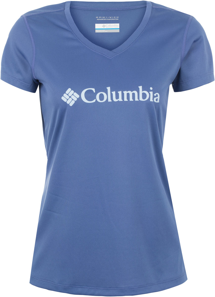 Футболка женская Columbia Tech Trek Graphic SS, цвет: синий. 1722681-508. Размер XS (42)1722681-508 Футболка женская Columbia Tech Trek Graphic SS, цвет: синий. 1722681-508. Размер XS (42)1722681-508Женская футболка Columbia Tech Trek Graphic SS изготовлена из высококачественного быстросохнущего полиэстера с антимикробной пропиткой. Футболка с V-образным вырезом горловины и короткими рукавами незаменима для занятий спортом. Модель оформлена фирменным логотипом.