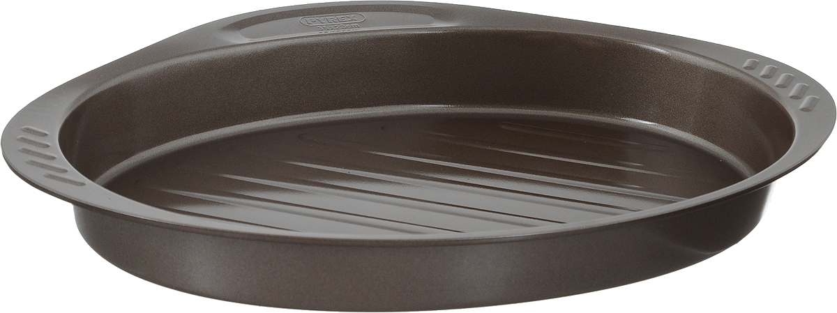 Форма-гриль для выпечки Pyrex asimetriA, овальная, с антипригарным покрытием, 35 х 23 смAS35OR0 Форма-гриль для выпечки Pyrex asimetriA, овальная, с антипригарным покрытием, 35 х 23 смAS35OR0Форма-гриль для выпечки Pyrex asimetriA изготовлена из углеродистой стали с антипригарным покрытием на всей поверхности. Благодаря антипригарному покрытию нет необходимости использовать подсолнечное масло. Пища не пригорает и не прилипает к стенкам, легко достается из формы, сохраняя при этом аккуратный внешний вид. Покрытие обладает высокой прочностью и длительным сроком эксплуатации, а также является абсолютно безопасным, так как не содержит PFOA, свинца и кадмия. Форма быстро и равномерно нагревается. Изделие имеет высокие стенки, две боковых и одну фронтальную ручку. Дно формы имеет специальные желобки, которые не позволяют жиру контактировать с продуктами. Такая форма прослужит долго и обеспечит легкое и удобное приготовление ваших любимых блюд. Можно использовать в духовке при температуре до 230°С и мыть в посудомоечной машине. Внутренний размер формы: 35 х 23 см. Размер формы (с учетом ручек): 40 х 27 см. Высота стенки: 5 см.