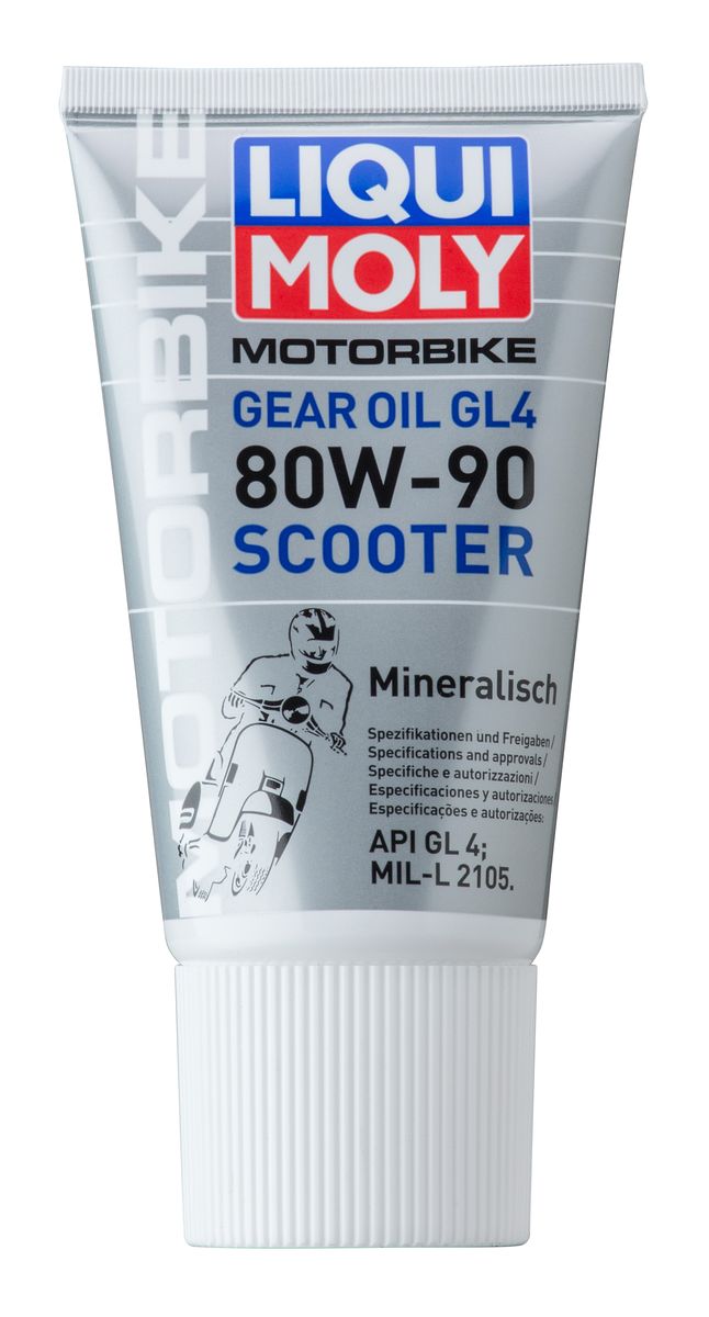 Масло трансмиссионное Liqui Moly Motorbike Gear Oil Scooter, минеральное, 80W-90, GL-4, 150 мл1680 Масло трансмиссионное Liqui Moly Motorbike Gear Oil Scooter, минеральное, 80W-90, GL-4, 150 мл1680Масло трансмиссионное Liqui Moly Motorbike Gear Oil Scooter - минеральное трансмиссионное масло для редукторов скутеров. Всесезонное. Для стандартных и тяжелых условий эксплуатации, в том числе при отрицательных температурах. Снижает трение, износ. Способствует экономии топлива. Оптимально для сервисного использования. Для стандартных интервалов замены. Минеральная базовая основа и современные присадки гарантируют надежность эксплуатации средне- и сильно нагруженных агрегатов трансмиссии мототехники, стойкость масляной пленки, совместимость с деталями из цветных металлов. Масло облегчает ход редуктора, снижает шумы в работе. Увеличивает ресурс редуктора, поддерживает детали в чистоте. Особенности: - Низкое сопротивление вращению, энергосберегающие свойства- Восприятие ударных нагрузок- Высокая смазывающая способность- Устойчивость к старению- Чистота агрегата- Стабильность при высоких температурах- Совместимость с втулками из цветных металловДопуск: -API: GL-4-MIL-L: 2105