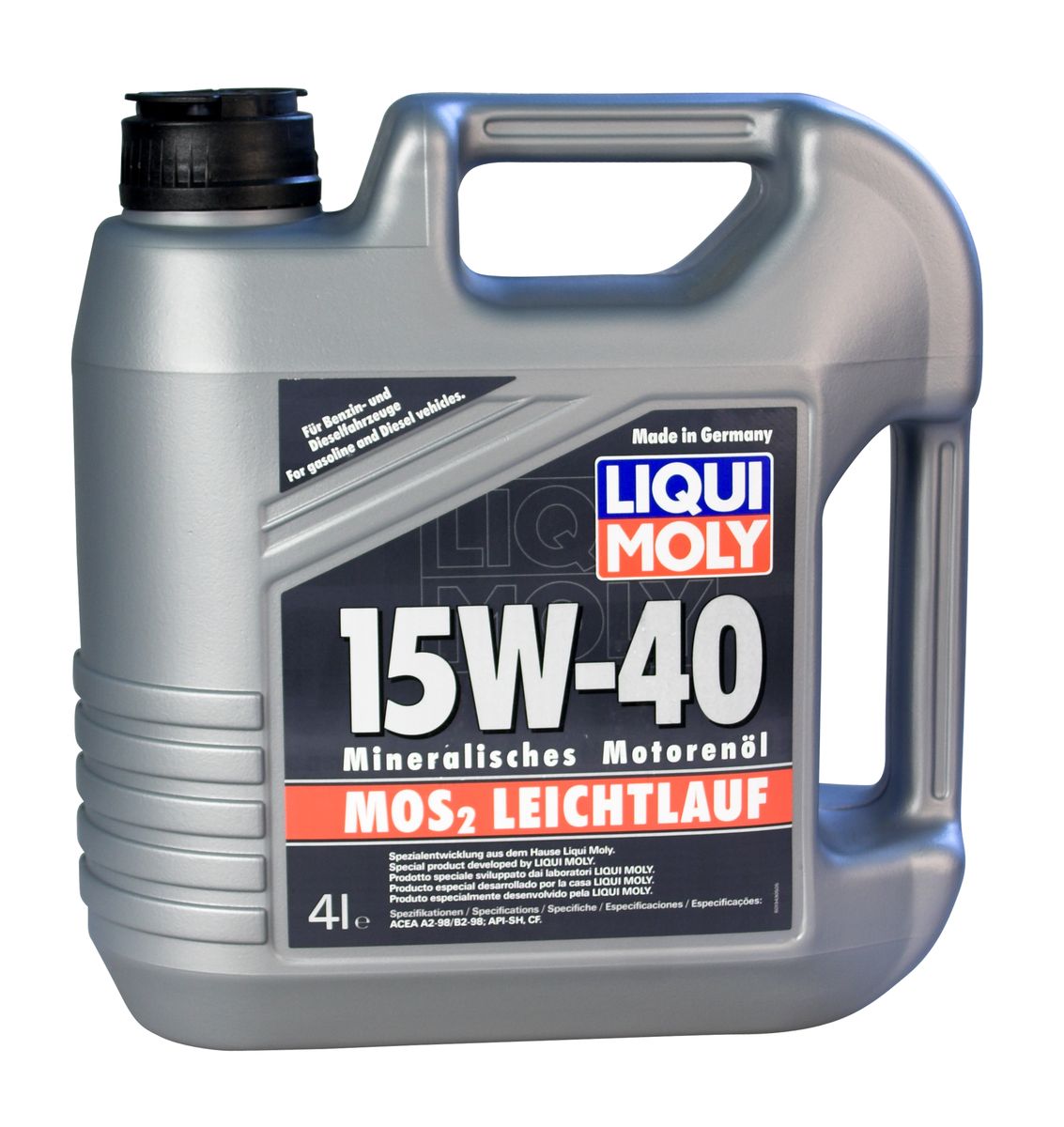 Масло моторное Liqui Moly MoS2 Leichtlauf, минеральное, 15W-40, 4 л1949 Масло моторное Liqui Moly MoS2 Leichtlauf, минеральное, 15W-40, 4 л1949Масло моторное Liqui Moly MoS2 Leichtlauf - моторное масло на минеральной основе высших сортов с добавлением дисульфида молибдена (MoS2) - визитной карточки компании Liqui Moly, эффективность рецептуры которой проверена десятилетиями. Масло предназначено для подержанных автомобилей с большим пробегом, где требуется максимальная защита. Оптимальное содержание присадок, а также смазывающего материала обеспечивает отличные смазывающие свойства масла при самых критических нагрузках и длительных интервалах смены масла. Особенности: - Очень высокий уровень защиты от износа- Надежное поступление масла к деталям двигателя во всем диапазоне рабочих температур- Оптимальная чистота двигателя- Проверено на системах с турбинами, компрессорами и катализаторамиПроверенные временем защитные свойства моторного масла Leichtlauf с легендарной присадкой на основе MoS2 15W-40 позволяют быть уверенным в надежной защите двигателя автомобиля с большим пробегом.Соответствие:- API: CF/SL- ACEA: A3/B4