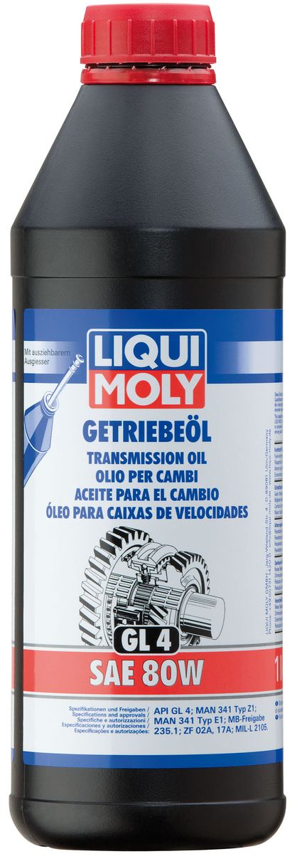 Масло трансмиссионное Liqui Moly Getriebeoil, минеральное, 80W, GL-4, 1 л1952 Масло трансмиссионное Liqui Moly Getriebeoil, минеральное, 80W, GL-4, 1 л1952Масло трансмиссионное Liqui Moly Getriebeoil отвечает требованиям международных классификаций трансмиссионных масел для механических коробок передач. Обладает именными допусками для стандартных интервалов замены в трансмиссиях Mercedes-Benz, ZF. Минеральное маловязкое трансмиссионное масло класса GL-4 предназначено для использования в механических коробках передач легковых и грузовых автомобилей. Масло обеспечивает четкое переключение передач и защиту от износа. В масле Getriebeoil 80W используются высококачественные минеральные базовые компоненты, отличающиеся хорошими низкотемпературными свойствами. Масло содержит специальный пакет присадок, обеспечивающий отличную совместимость с материалами синхронизаторов и гарантирующий четкое переключение передач. Особенности: - Для всех типов цилиндрических и конических передач- Имеет хорошие низкотемпературные свойства- Совместимо с любыми уплотнительными материаламиДопуск: -API: GL-4-MIL-L: 2105-ZF: TE-ML 17A-MAN: 341 Typ E1/341 Typ Z2-MB: 235.1