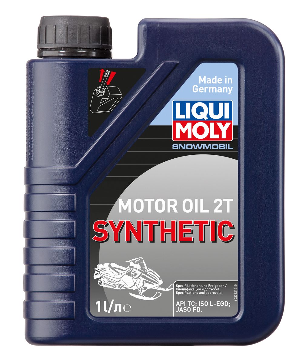 Масло моторное Liqui Moly Snowmobil Motoroil 2T Synthetic, синтетическое, 1 л2382 Масло моторное Liqui Moly Snowmobil Motoroil 2T Synthetic, синтетическое, 1 л2382Масло моторное Liqui Moly Snowmobil Motoroil 2T Synthetic предназначено для эксплуатации высокофорсированных двухтактных снегоходов в условиях экстремальных нагрузок и крайне низких температур. Комбинация полностью синтетической базы и современных присадок гарантирует максимальную защиту двигателя на любых оборотах и нагрузках. Бездымно сгорает, не дает нагаров в двигателе и глушителе. Отлично прокачивается масляным насосом при крайне низких температурах. Повышает мощность двигателя. Поддерживает чистоту свечей. Самосмешиваемо с топливом, используется для раздельной и смешанной систем подачи топлива. Защищает от коррозии. Красного цвета. Полностью синтетическая базовая основа в сочетании с современными присадками обеспечивает: - легкий запуск в мороз, - безупречную чистоту двигателя, свечей зажигания, мощностного клапана и глушителя, - отличную защиту от износа, задиров и прихватов, - бездымное сгорание, - низкую концентрацию масла в смеси с топливом, - максимальную защиту от коррозии, - стойкость к высоким оборотам и перегреву. Использование масла Snowmobil Motoroil 2T Synthetic обеспечивает отличную и долговременную работу стандартных и высокофорсированных 2Т двигателей снегоходов в любых режимах. Для двигателей с водяным и воздушным охлаждением. Концентрация в смеси с топливом до 1:100. Допуск: - API: TC- ISO: L-EGD- JASO: FC- Global: GD