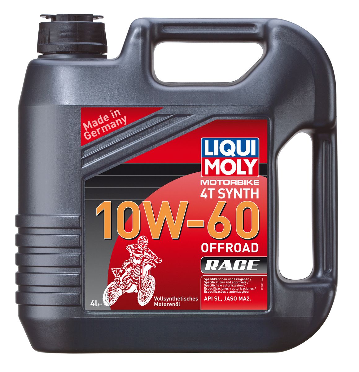 Масло моторное Liqui Moly Motorbike 4T Synth Offroad Race, синтетическое, 10W-60, 4 л3054 Масло моторное Liqui Moly Motorbike 4T Synth Offroad Race, синтетическое, 10W-60, 4 л3054Масло моторное Liqui Moly Motorbike 4T Synth Offroad Race предназначено для эксплуатации гоночной мототехники на бездорожье. Универсального применения для специально подготовленных двигателей мотоциклов для мотокросса, эндуро, квадроциклов, SxS, снегоходов. Для высоконагруженных мотоциклетных двигателей с мокрым и сухим сцеплением, воздушного и водяного охлаждения. Современная формула, сочетающая высокостабильную ПАО-базовую основу с современными присадками. Совместимо с фрикционными материалами сцепления даже на особо мощных мотоциклетных двигателях. Отменно противостоит повышенным температурам и перегреву. Особо эффективно в условиях запыленности. Хорошо отделяет воду. Подобранная вязкость гарантирует оптимальную защиту двигателя от прихвата и задиров. Максимальная защита от перегрева, выдерживает температуры до 180°С в поддоне. Универсального использования, в том числе на двигателях с большим пробегом. Полностью синтетическая базовая основа обеспечивает: - стабильность вязкости в эксплуатации, - стабильное смазывание, - чистоту двигателя, - экстремальную защиту двигателя от износа, - низкий расход масла на угар, - снижение шумности работы, - восприятие ударных нагрузок, защита от прихватов и задиров, - стойкость к высоким температурам и перегреву.