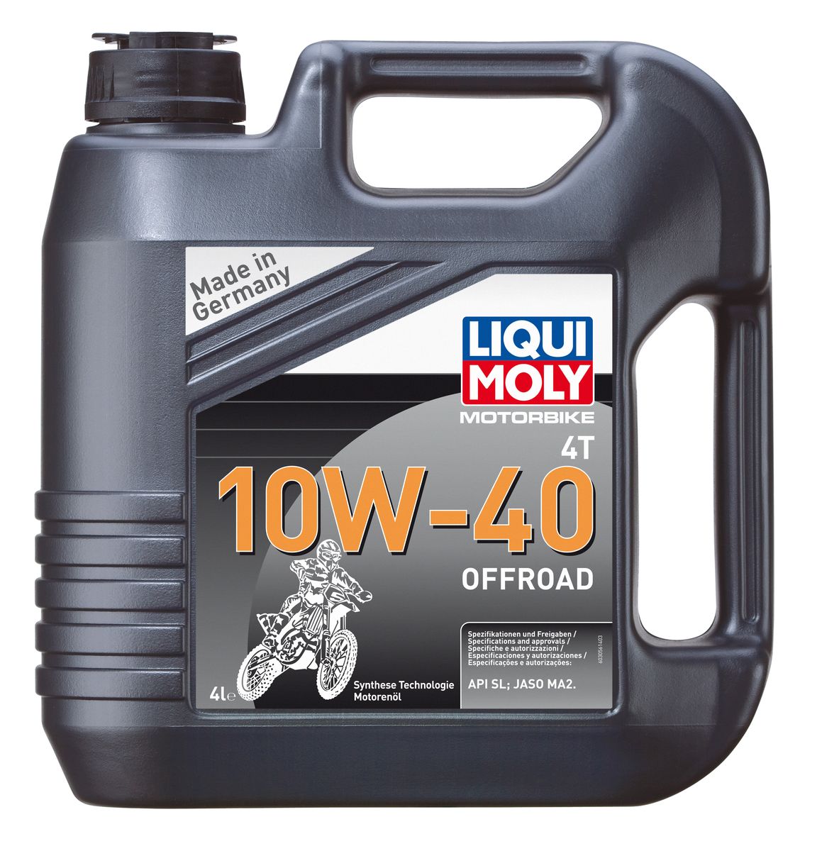 Масло моторное Liqui Moly Motorbike 4T Offroad, НС-синтетическое, 10W-40, 4 л3056 Масло моторное Liqui Moly Motorbike 4T Offroad, НС-синтетическое, 10W-40, 4 л3056Масло моторное Liqui Moly Motorbike 4T Offroad предназначено для эксплуатации разнообразной мототехники на бездорожье. Универсального применения. Для высоконагруженных мотоциклетных двигателей с мокрым и сухим сцеплением, воздушного и водяного охлаждения. Использована НС-синтетическая базовая основа, сочетающая отличные противоизносные свойства с высоким индексом вязкости. Современный пакет присадок обеспечивает отменную совместимость с фрикционными материалами и оптимальное смазывание как двигателя, так и коробки передач мототехники. Стойко к тяжелым условиям: перегреву, попаданию воды, пыли. Всесезонное. НС-синтетическая базовая основа в сочетании с современными присадками обеспечивает: - оптимальное давление в системе смазки; - стабильное смазывание двигателя и КПП; - отличную стойкость к высоким температурам, попаданию воды и пыли; - высокую защиту двигателя от износа; - снижение шума в работе агрегатов; - легкий запуск двигателя; - длительный срок службы масла. Использование моторного масла Motorbike 4T 10W-40 Offroad позволяет обеспечить высокую надежность стандартных мотоциклетных двигателей в условиях бездорожья. Применимо в подавляющем большинстве двигателей кроссовых и эндуро мотоциклов, квадроциклов, SxS, снегоходов различных производителей и годов выпуска. Смешивается со всеми стандартными маслами.Допуск: - API: SL- JASO: MA2